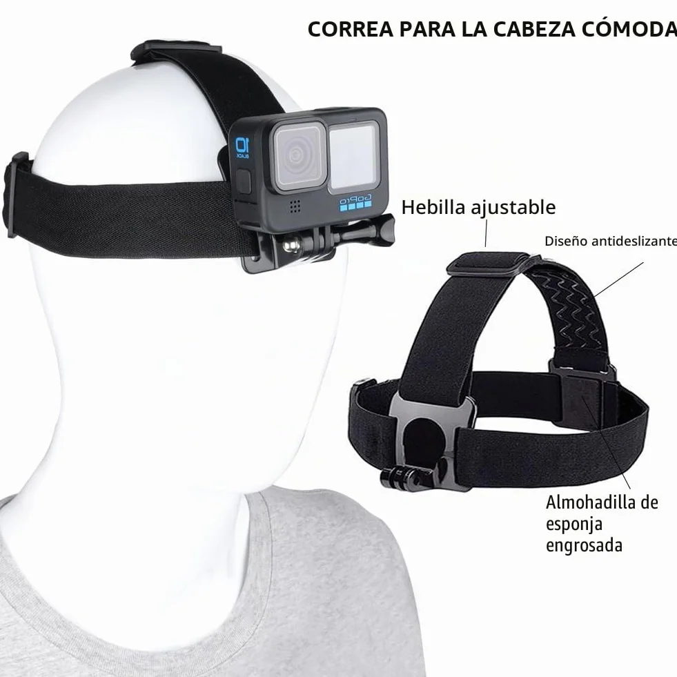 Arnés de Pecho Soporte de Pecho, Arnés de Cabeza para Action CAM, Arnés de Soporte de Teléfono + Correa de Cabeza Compatible con GoPro y Otras Cámaras de Acción