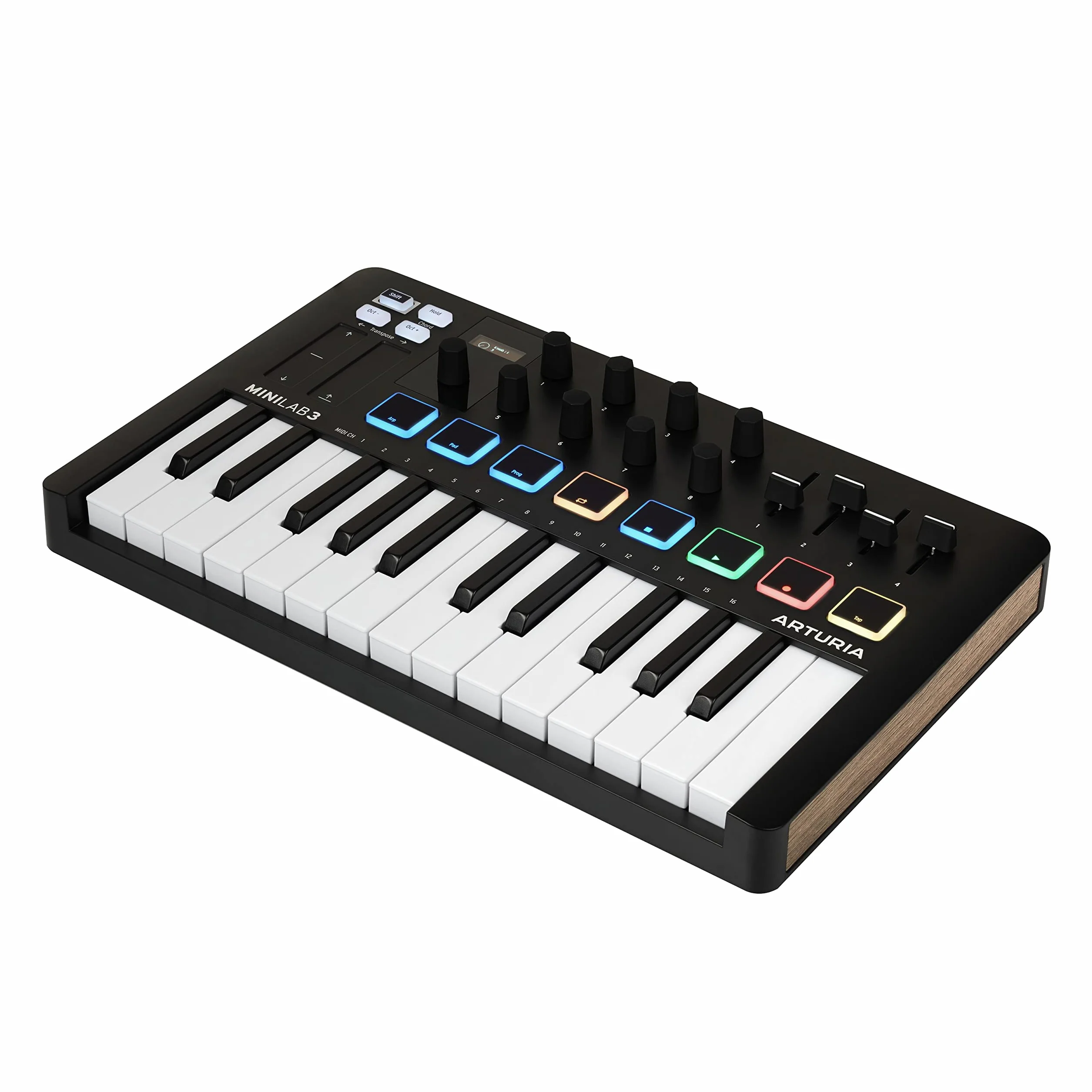 Arturia - MiniLab 3 - Controlador MIDI Universal para Producción Musical, con Paquete de Software Todo en Uno - 25 Teclas, 8 Pads Multicolor - Negro