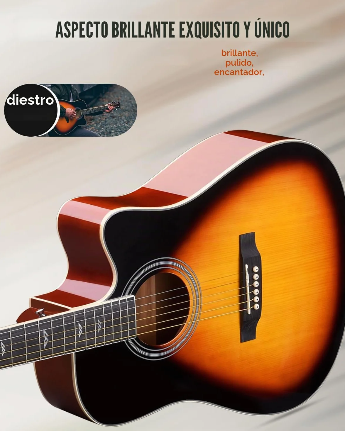 Winzz 4/4 Guitarra Electroacústica para Adultos, Guitarra Principiante Folk con Accesorios Completos（41 Pulgadas, Sunburst Brillante）