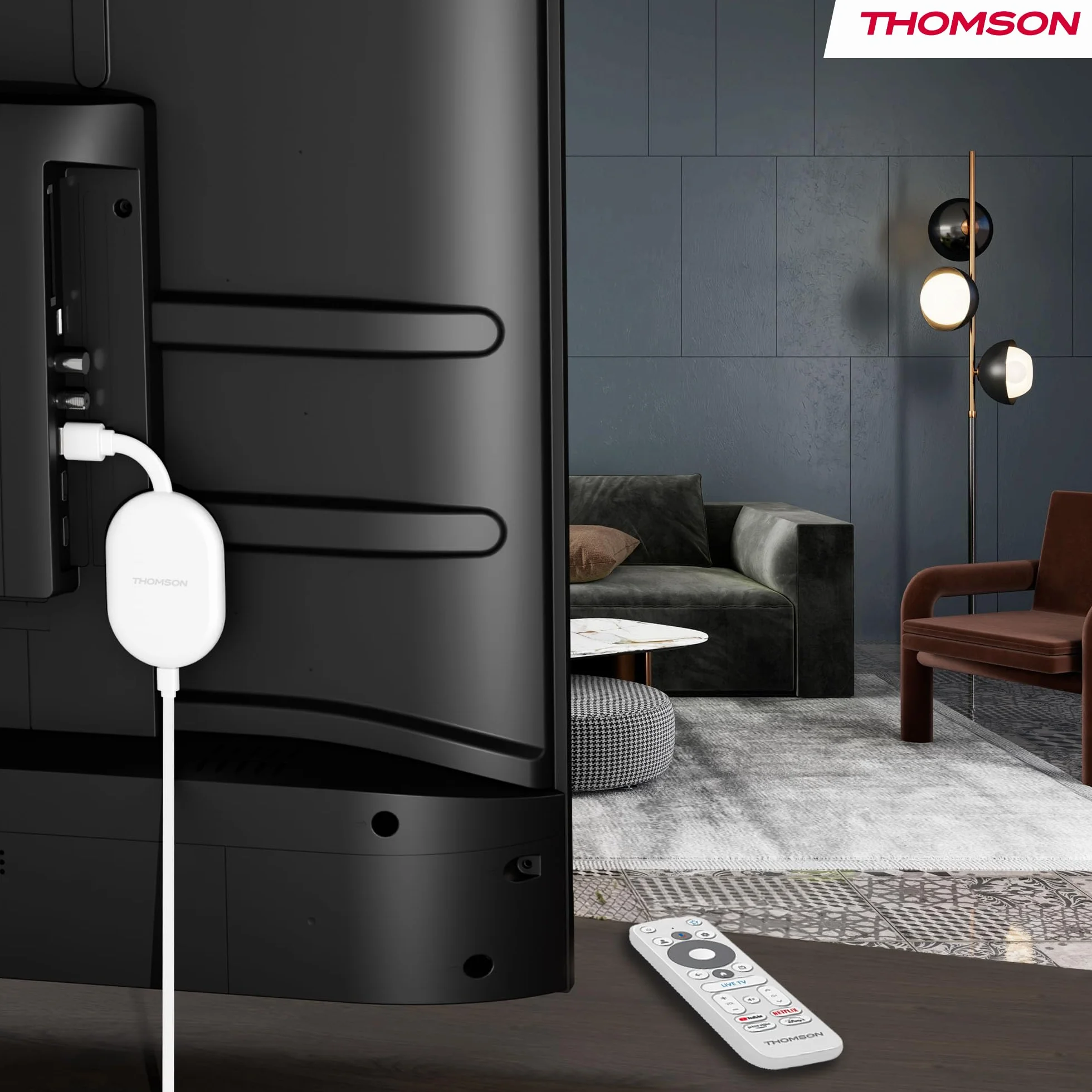 Thomson Go Cast 152 Dongle de Streaming, 4K UHD Google TV, Control por Voz, Google Cast, Dolby Atmos, Dolby Digital+, HDR10, Portátil, 2 GB RAM, 32 GB Memoria – Blanco