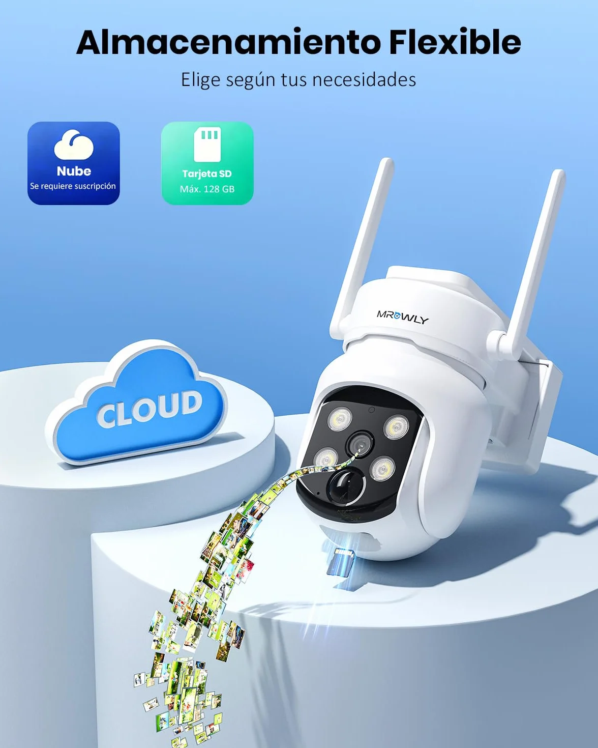 Camara Vigilancia WiFi Exterior Solar 2 en 1, 4MP/2.5K Camara sin Cables, 360° Cobertura, Fácil Instalación, 2.4/5 GHz WiFi, Visión Nocturna en Color, PIR, SD/Nube