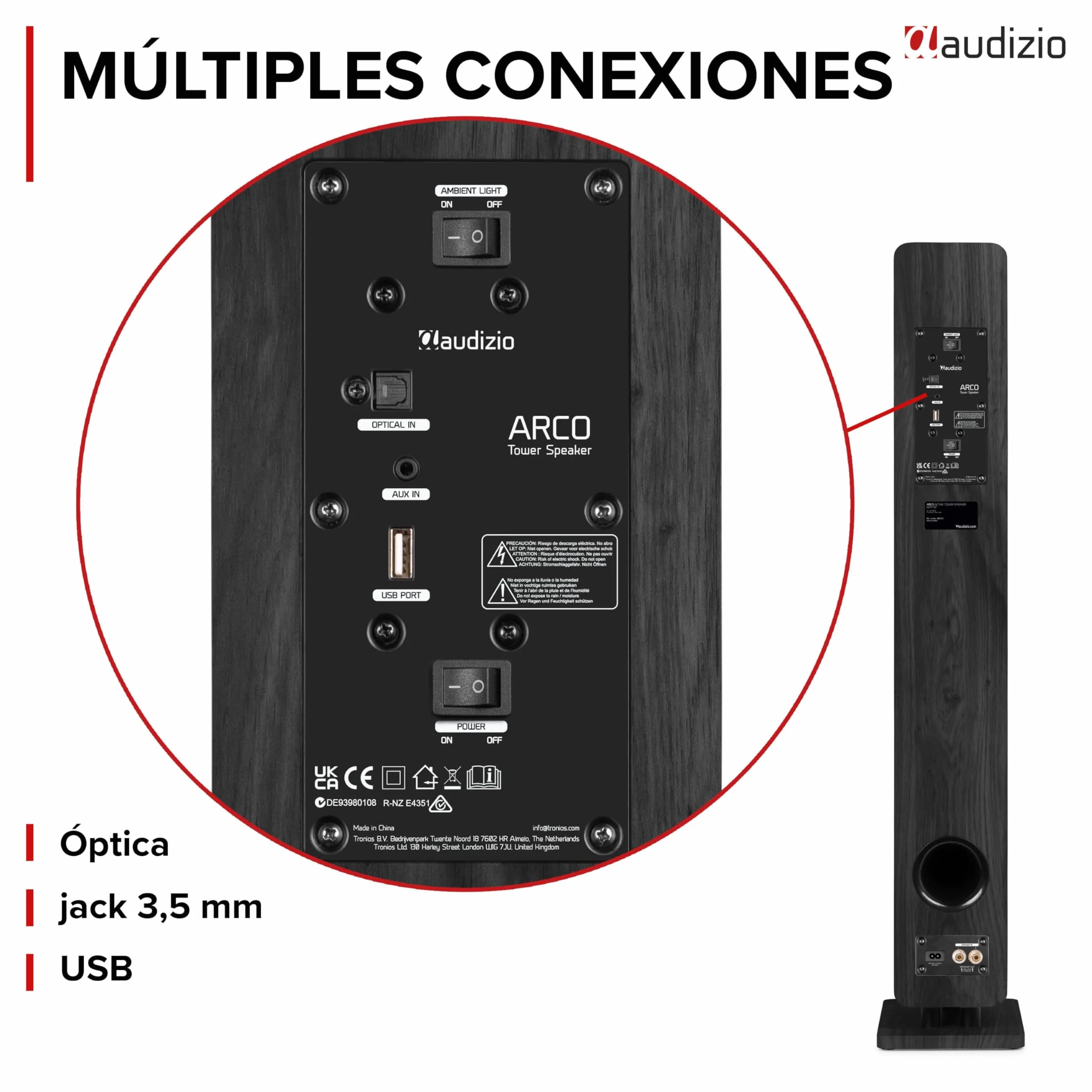 Audizio Arco Altavoz Bluetooth Potente 160W Torre con Amplificador Incorporado Negro