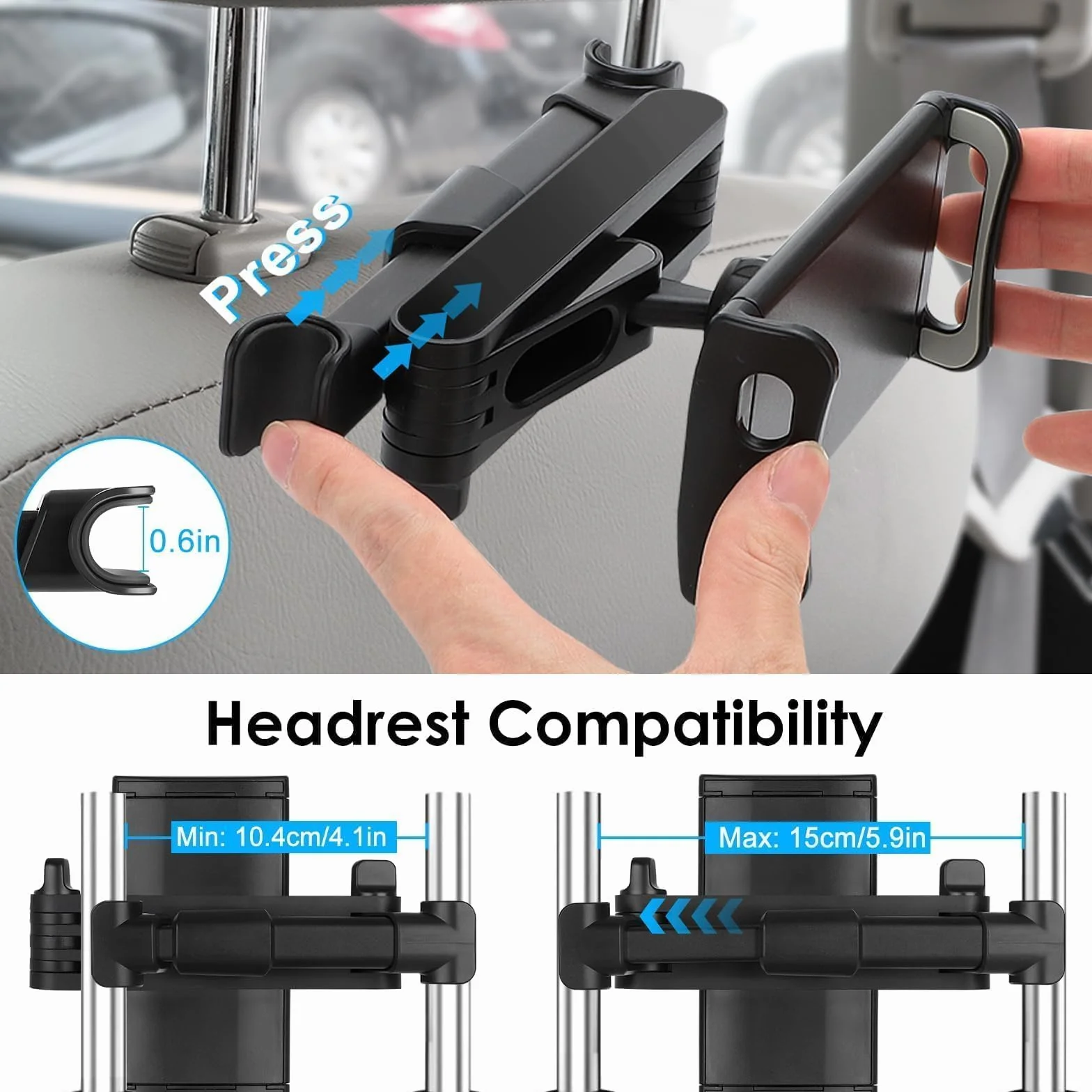 Linkstyle Soporte Tablet Coche, Extensible Soporte Reposacabezas Asiento Trasero Rotación 360°, Compatible con iPad Tablet Móvil Samsung Galaxy Kindle de 4"-10.6" Pulgada