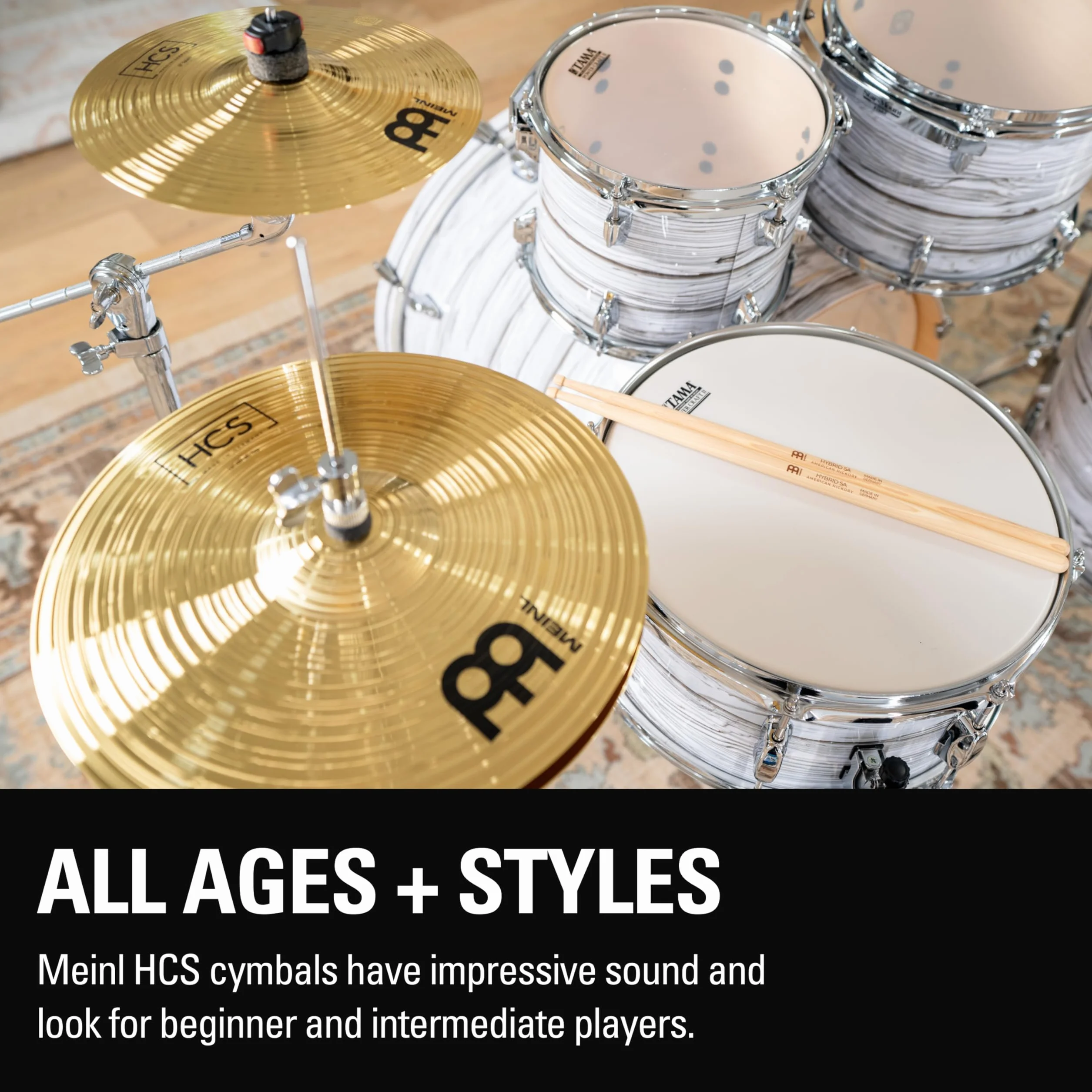 Meinl Cymbals HCS1314+10S - Juego de platillos (1 hihat de 33 cm (13") 1 crash de 35,6 cm (14") 1 splash de 25,4 cm (10") + paire de varillas promark tx5aw)
