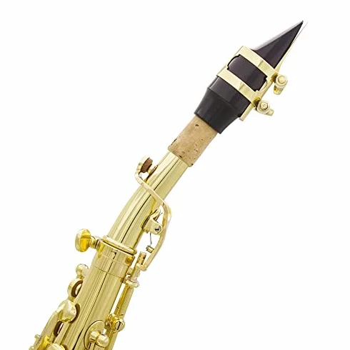 Saxofón, espina curva de latón con patrón tallado, instrumento soprano, incluye funda, guantes, paño de limpieza y cinturón
