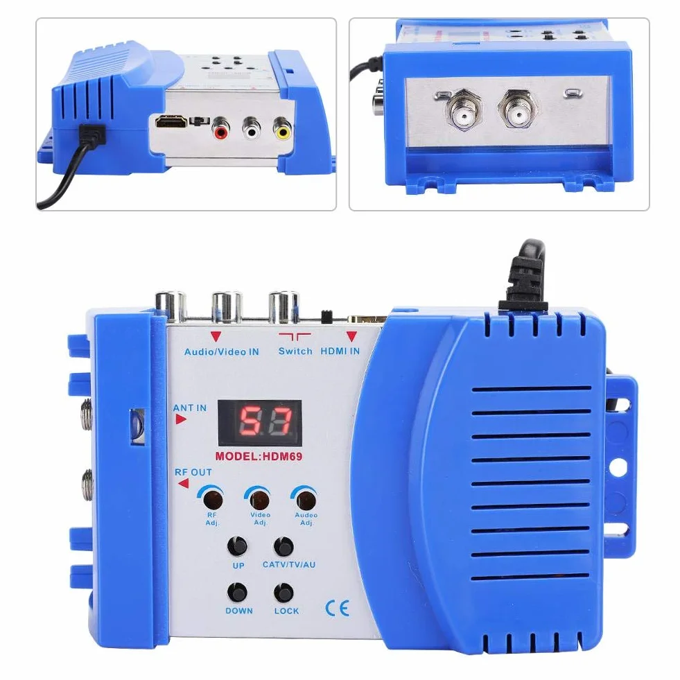 Modulador Digital HDM69 Profesional Modulador RF HDMI Convertidor AV RF Modulador estándar NTSC PAL VHF Frecuencia de Funcionamiento UHF para Receptor de satélite