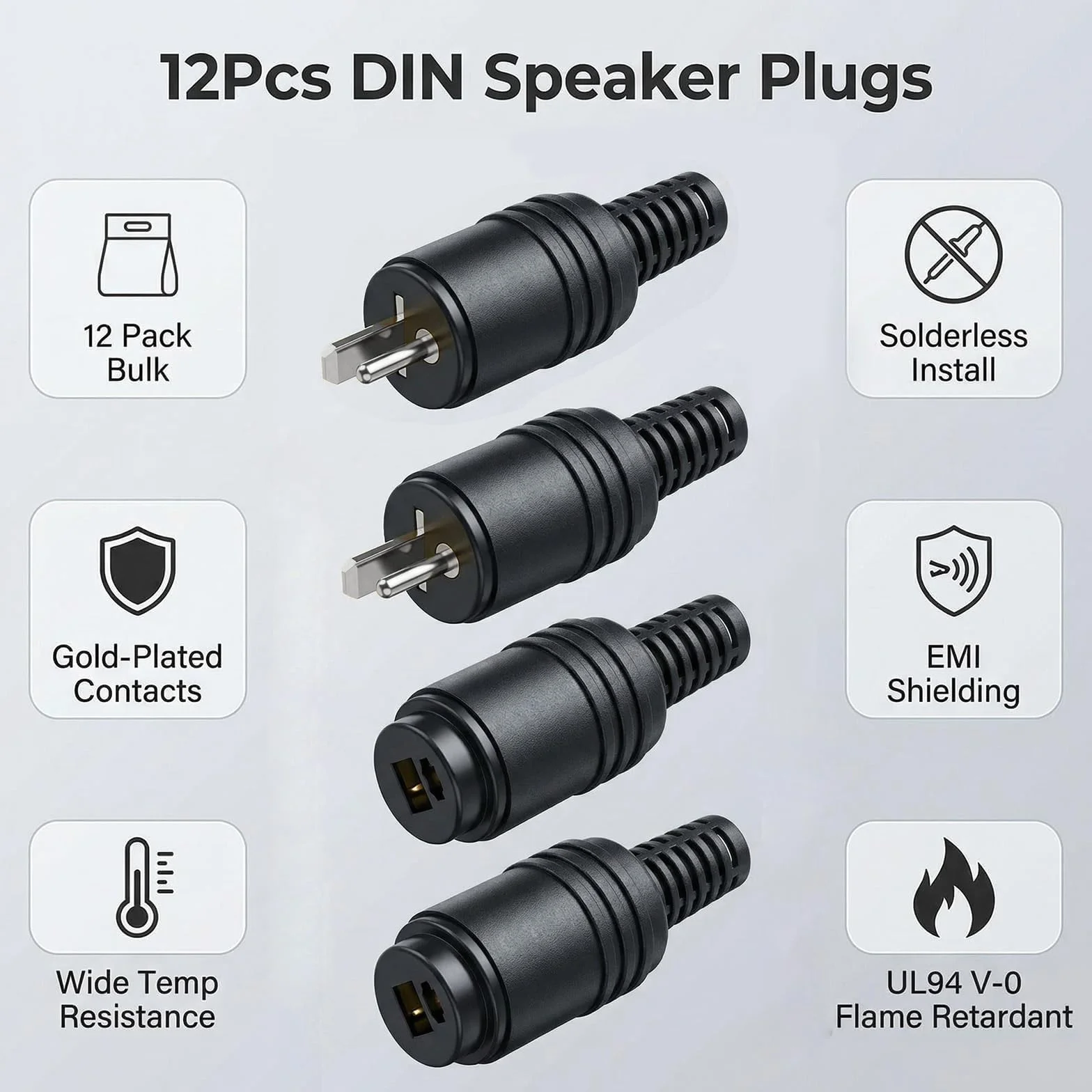 12 conectores de altavoz DIN de 2 pines con terminales de tornillo, kit completo para sistemas de audio HiFi, componentes de alta calidad, fácil instalación, compatibilidad extendida con dispositivos