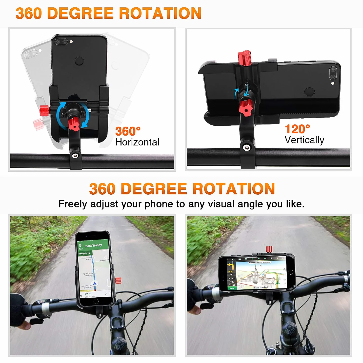 Soporte de Bicicleta de Aluminio Ajustable 360° Compatible con iPhone y Samsung