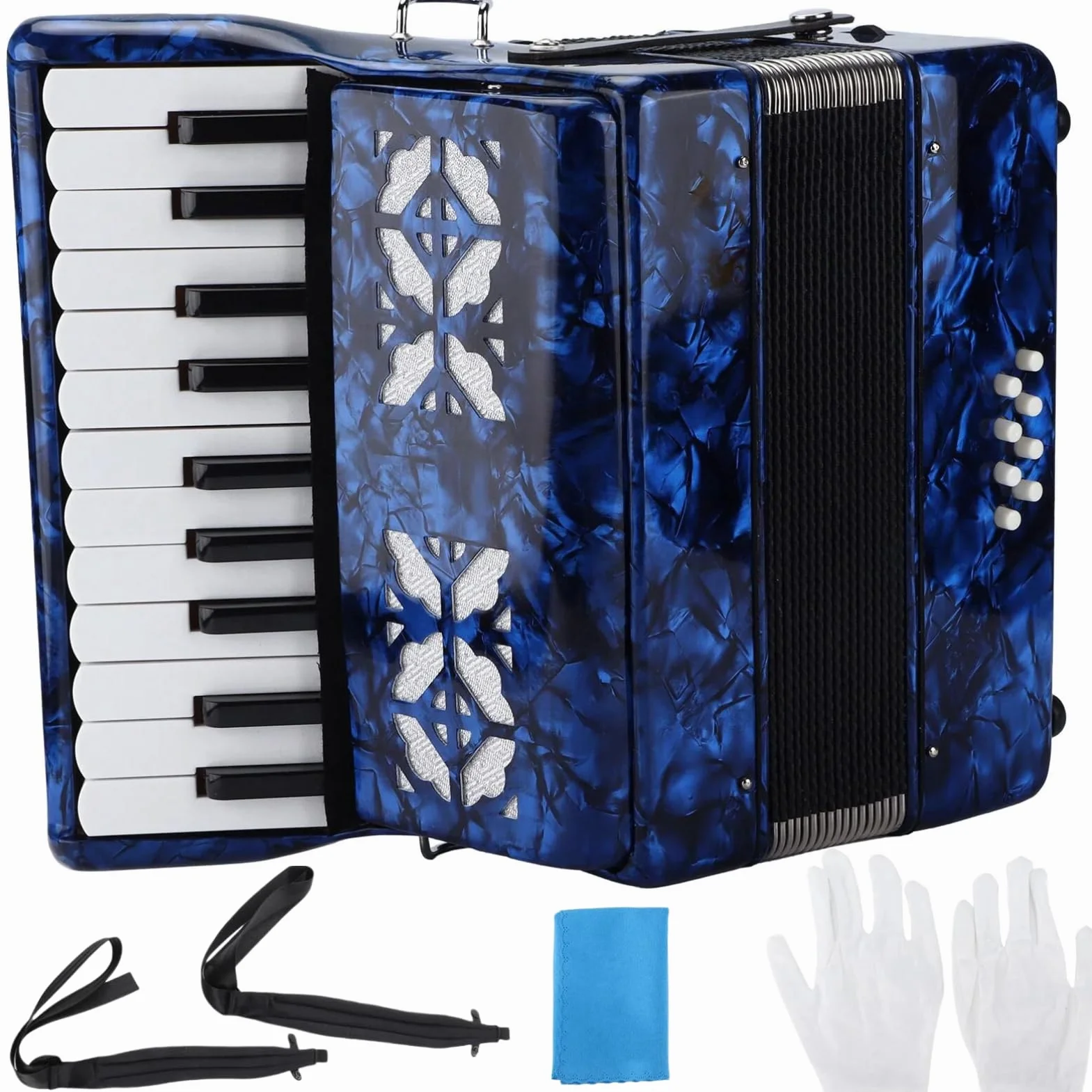 Acordeones 22 Teclas 8 Bajos Acordeón Profesionales tocando azul | Acordeon Musical Teclado Instrumento musical educativo Regalo de Adultos Principiantes Rendimiento