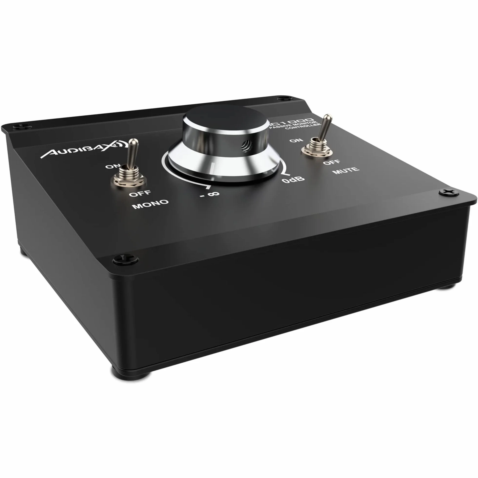Audibax MC1000 - Controlador de Volumen Pasivo para Monitores de Estudio - Control de Volumen Rotatorio y con Conmutador Mono/Stereo - Botón para Silenciar la Señal - Diseño Compacto