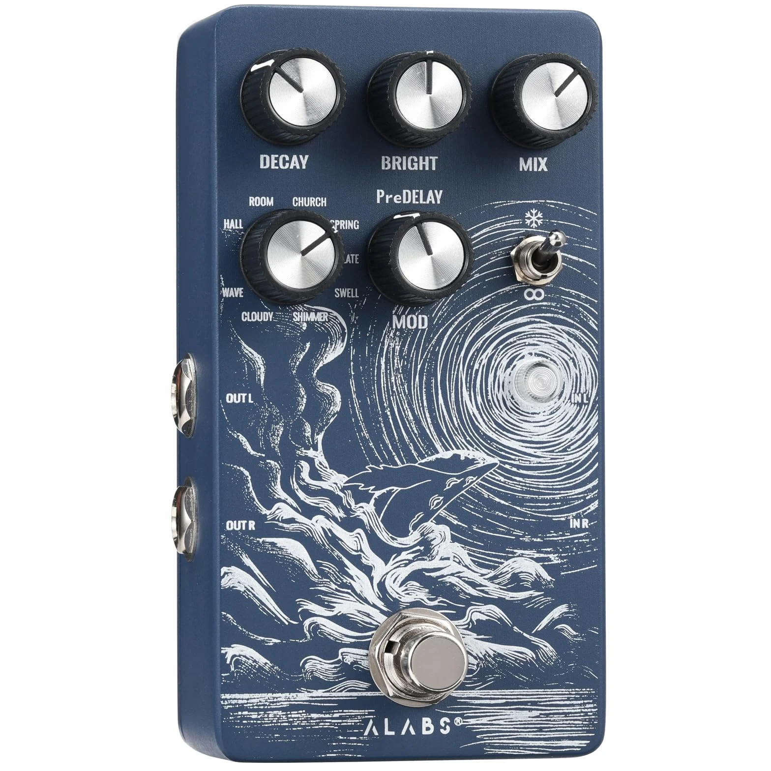 ALABS CETUS - Pedales de reverberación para guitarra eléctrica con 9 efectos, secado analógico, congelación y modulación ajustable