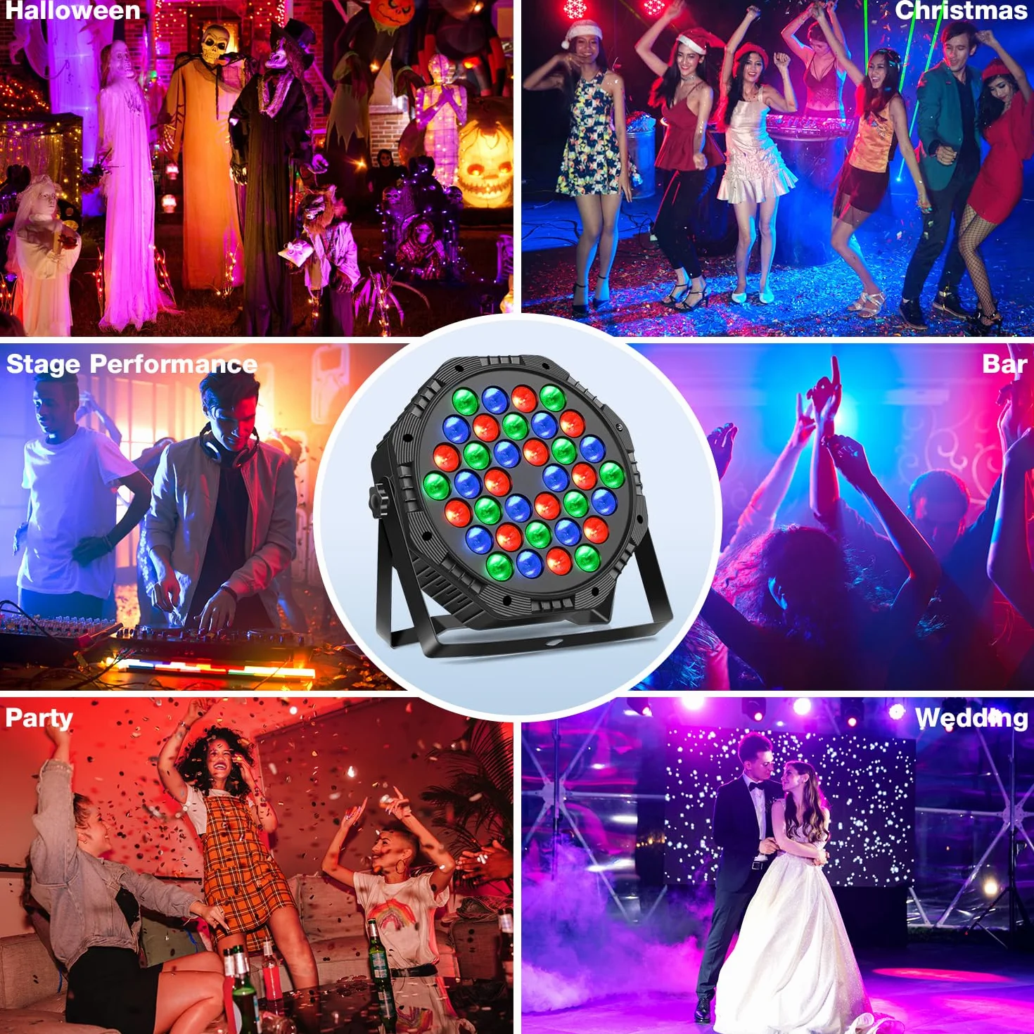 Focos LED RGB Luz Colorida con Control DMX y Mando, Luces de Discoteca, Fiesta, Conciertos y Celebraciones - 2 Piezas