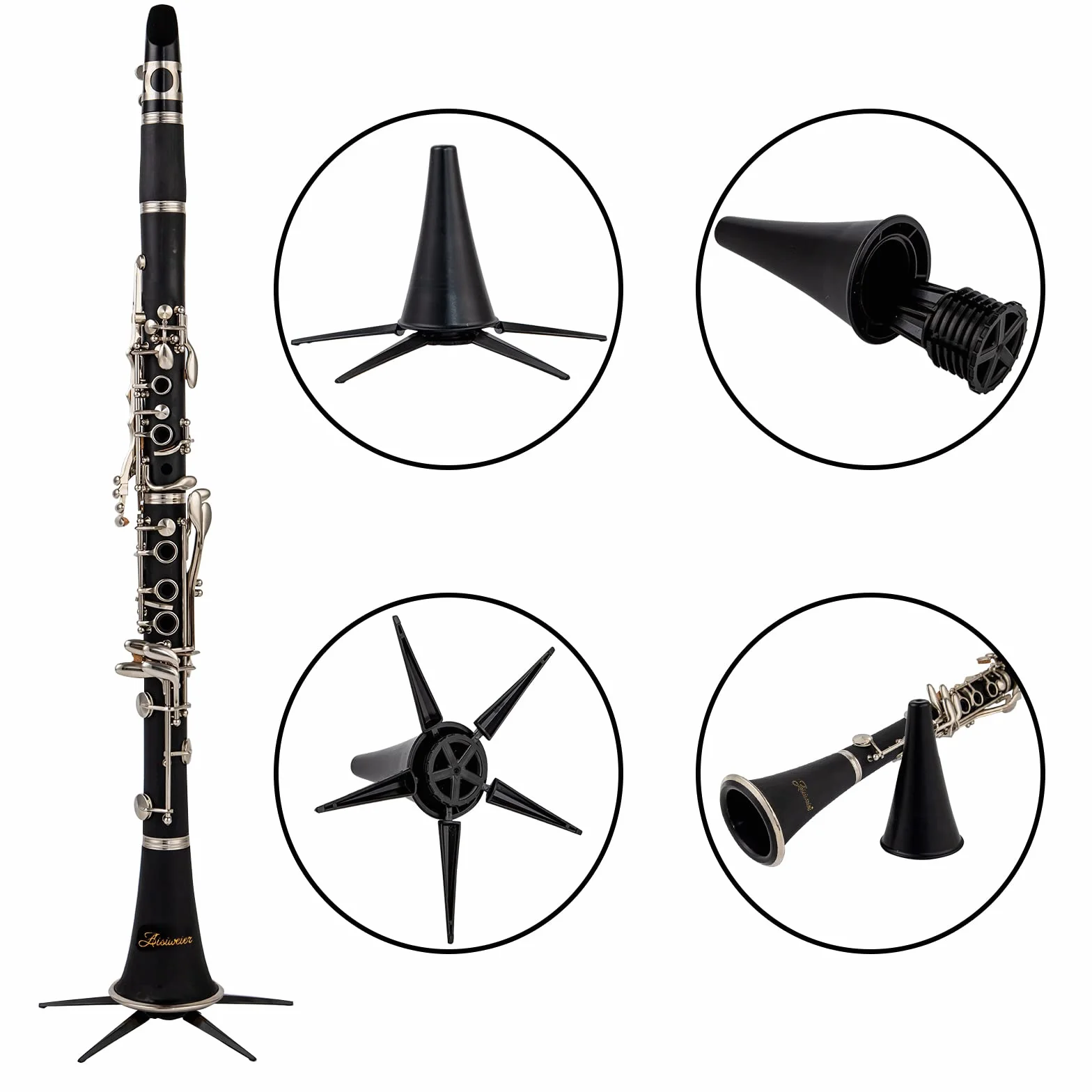 B-Flat Clarinete de ébonita negra para estudiantes principiantes, con llaves niqueladas, cinturón, grasa para articulaciones, guantes blancos, paño de pulido suave, cojín de 8 boquillas,