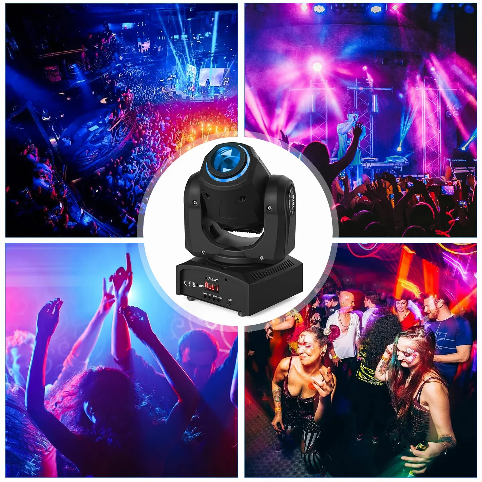 50W Beam Cabeza Móvil RGBW LED Moving Head, 8 Gobos 8 Colores Efecto estroboscópico DMX512 Luces de Escenario Equipo profesional para DJ Rendimiento Noche KTV (2PCS)