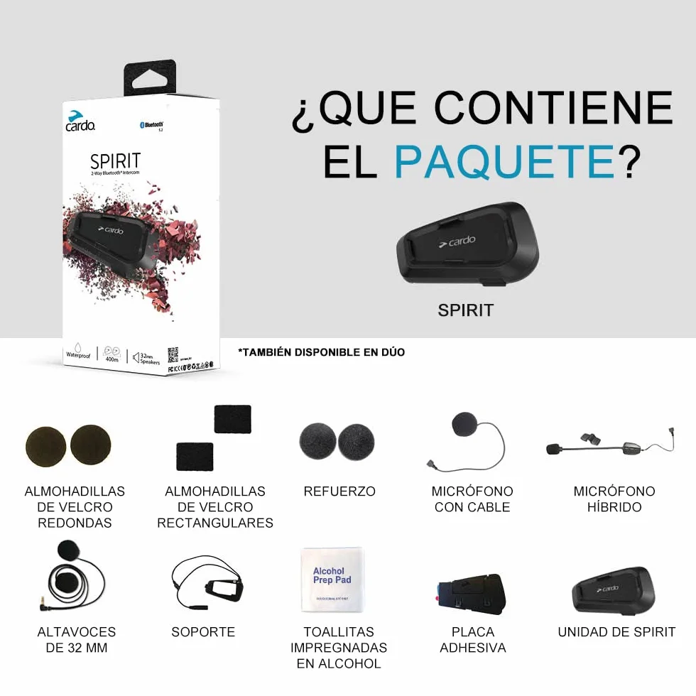 Cardo Spirit Sistema intercomunicador Bluetooth 2 Vías Motocicleta Negro