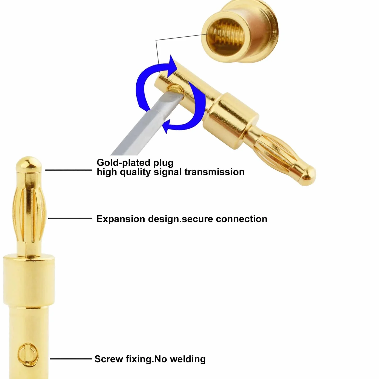 RUNCCI-YUN 10 Piezas Conector Banana de 4 mm, Chapado en Oro, Altavoz Audio Hifi