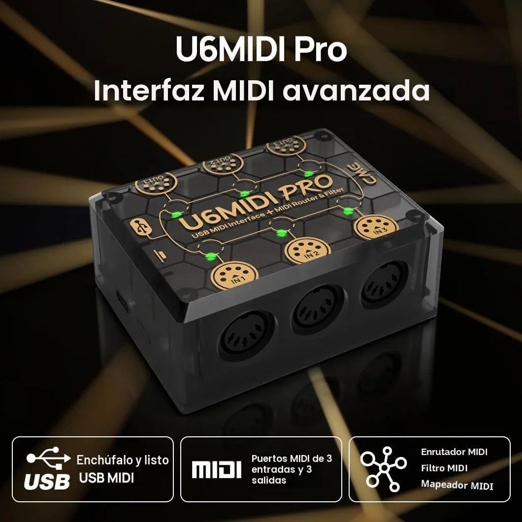 CME U6MIDI Pro – Interfaz MIDI con Router, Mapeo y Filtro, USB MIDI Plug & Play para Ordenadores, MIDI Independiente 3 Entradas / 3 Salidas para Merge, Split y Thru