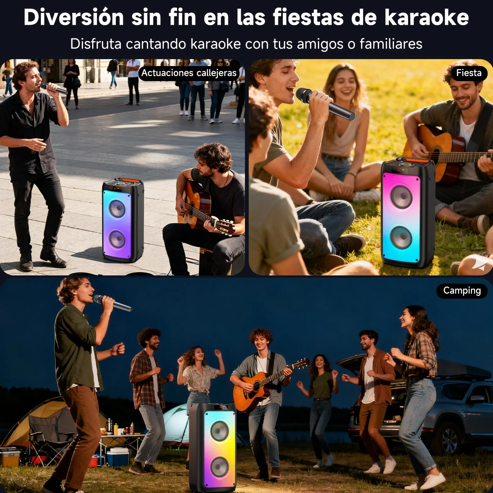 JYX Karaoke con 2 Microfonos inalambricos, Portátil Altavoz Karaoke con 2 Microfono UHF, Karaoke Profesional Grande Altavoz Bluetooth Potente Soporte USB,SD, MP3, FM, AUX,Mando a Distancia