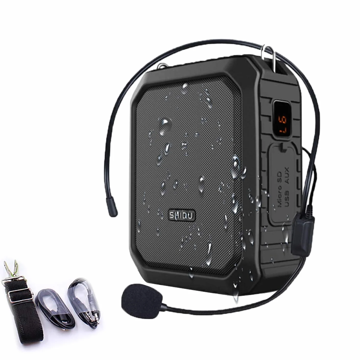 Amplificador de voz portátil,SHIDU Amplificador de voz personal 18W con micrófono con cable Auriculares Altavoz Bluetooth impermeable Sistema PA recargable para profesores,ducha,guía turístico