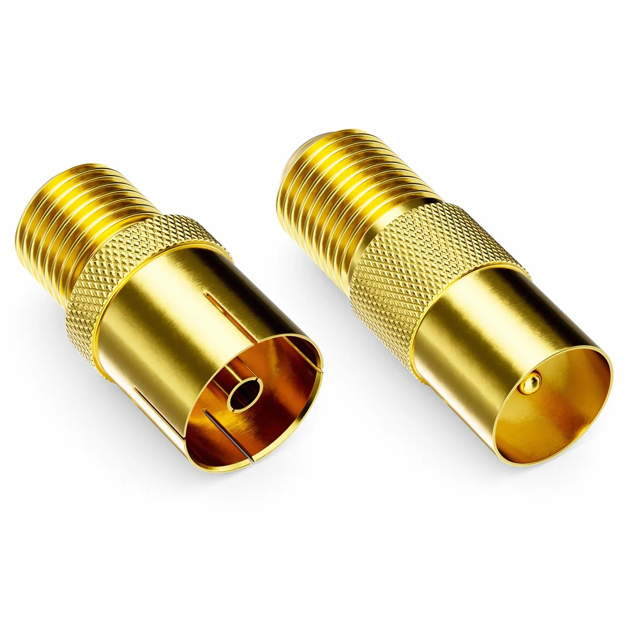 deleyCON Adaptador Sat Set F-Plug a Cable de Antena - Acoplamiento Coaxial F-Socket a 1x IEC Enchufe y 1x IEC Toma