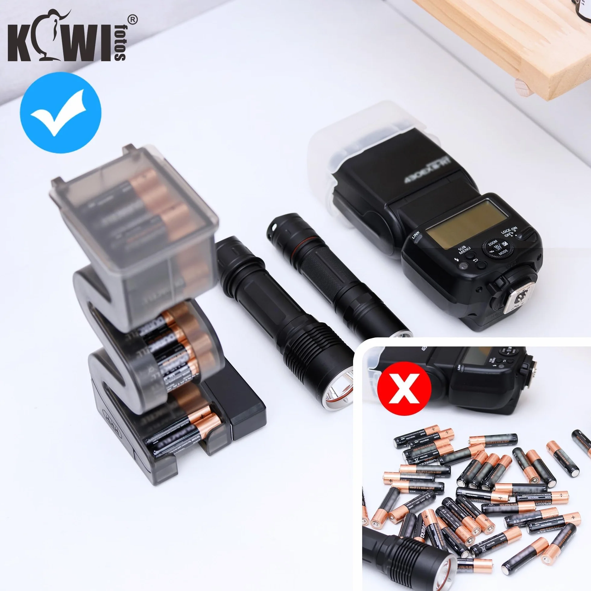 KIWIFOTOS Estante Organizador de Baterías AAA para Almacenamiento de hasta 35 Pilas AAA, Apilables, Múltiples Tableros de Clavijas IK.EA Montable con Probador de Batería