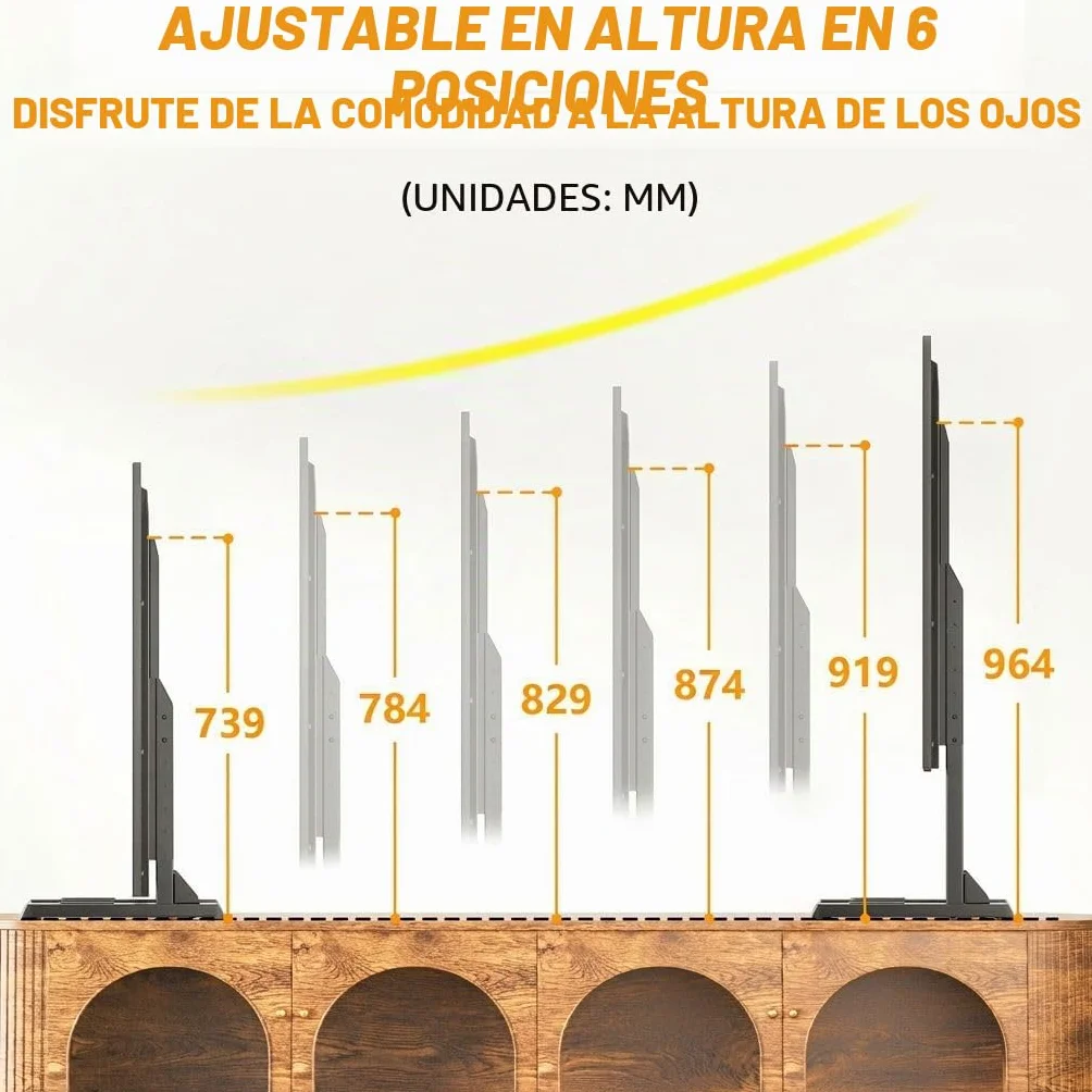 TVON Soporte de TV de Mesa con Patas de TV Ajustables en Altura, Base de Soporte de TV con Gestión de Cables para TV de 37 a 86 Pulgadas, Patas de Acero Soportan hasta 68 KG, VESA Máx 800x600mm