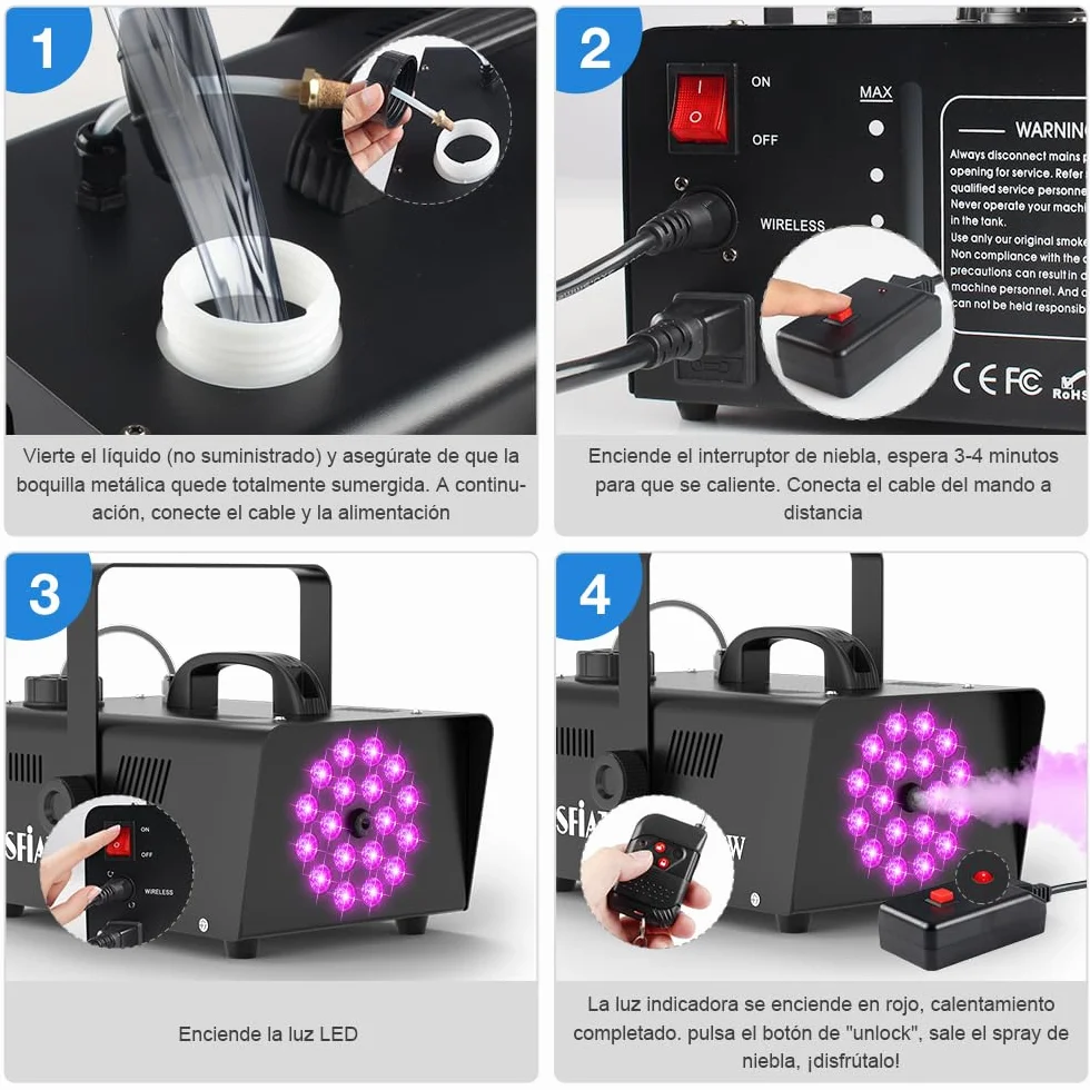 Maquina de Humo Profesional 1200W con 18 LEDs RGB Integrados para Fiestas, Halloween, Bodas, Discoteca, DJ Efecto Escenario