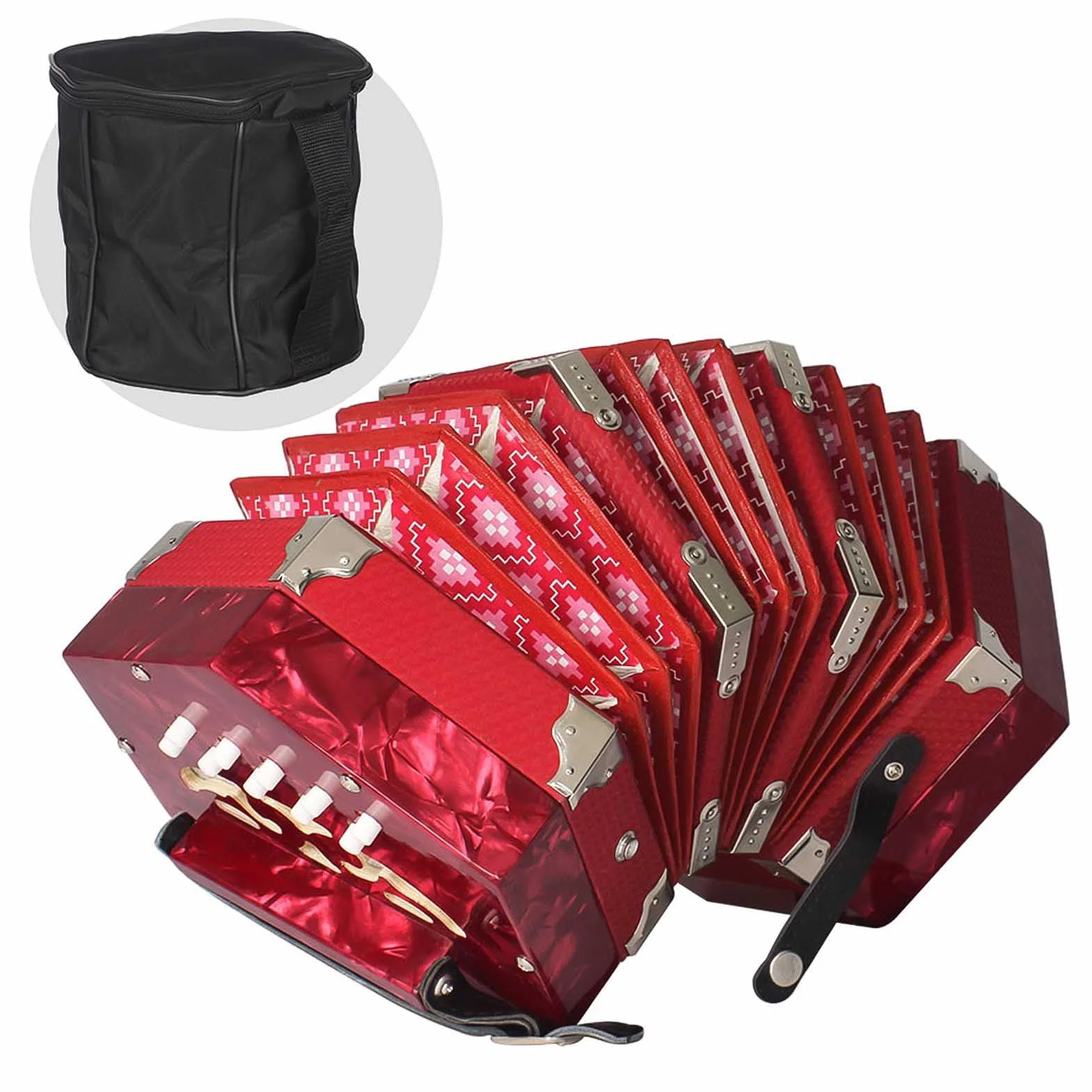 Concertina Acordeón 20-Botón 40-Reed estilo Anglo con bolsa para el transporte