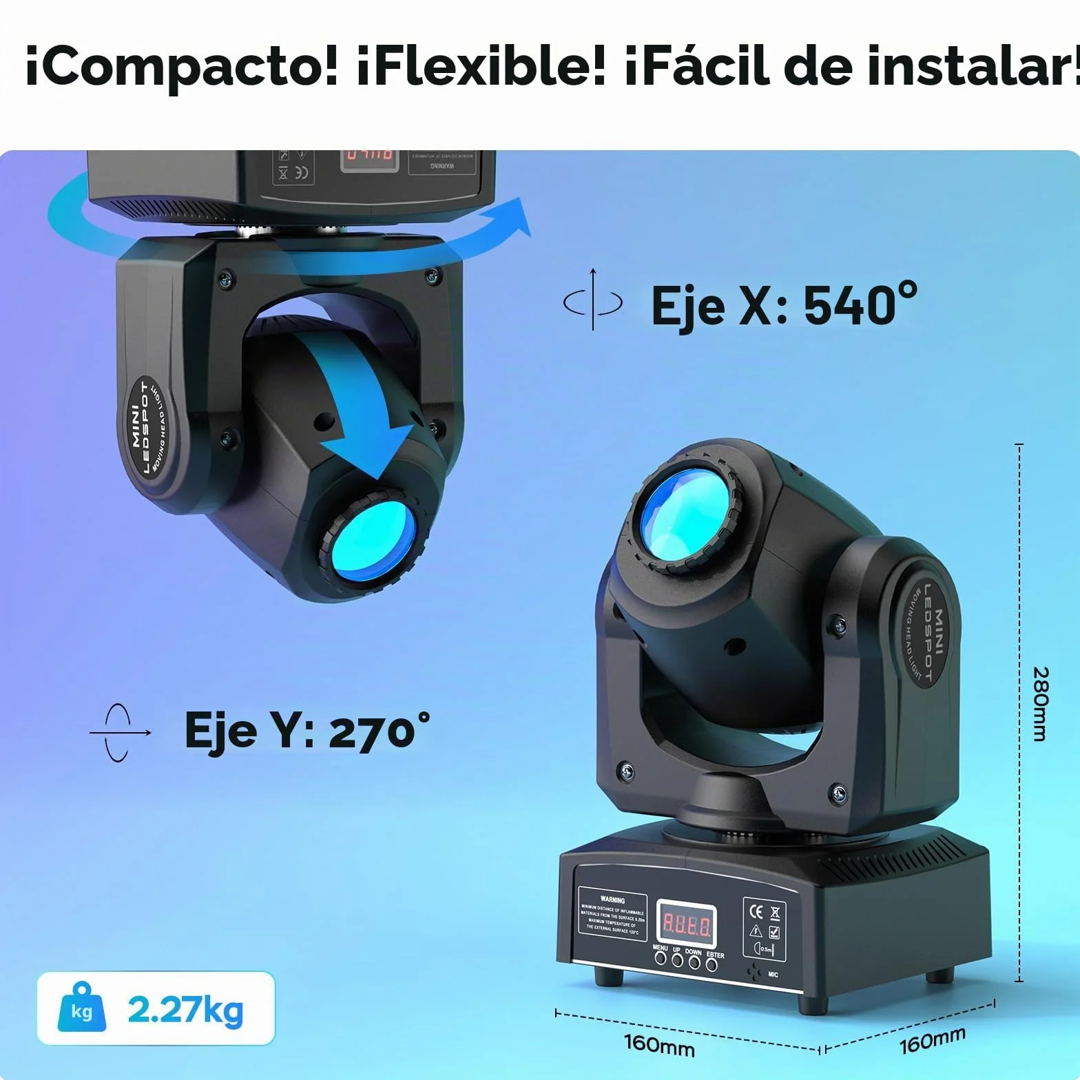 Mini 50W Cabeza Móvil LED Foco Luces de Escenario, RGBW Luz de Discoteca con 8 Patrones 8 Colores Efectos de Iluminación Wash Focus Control de Sonido DMX512 para KTV Bares DJ Fiesta 2 unidades