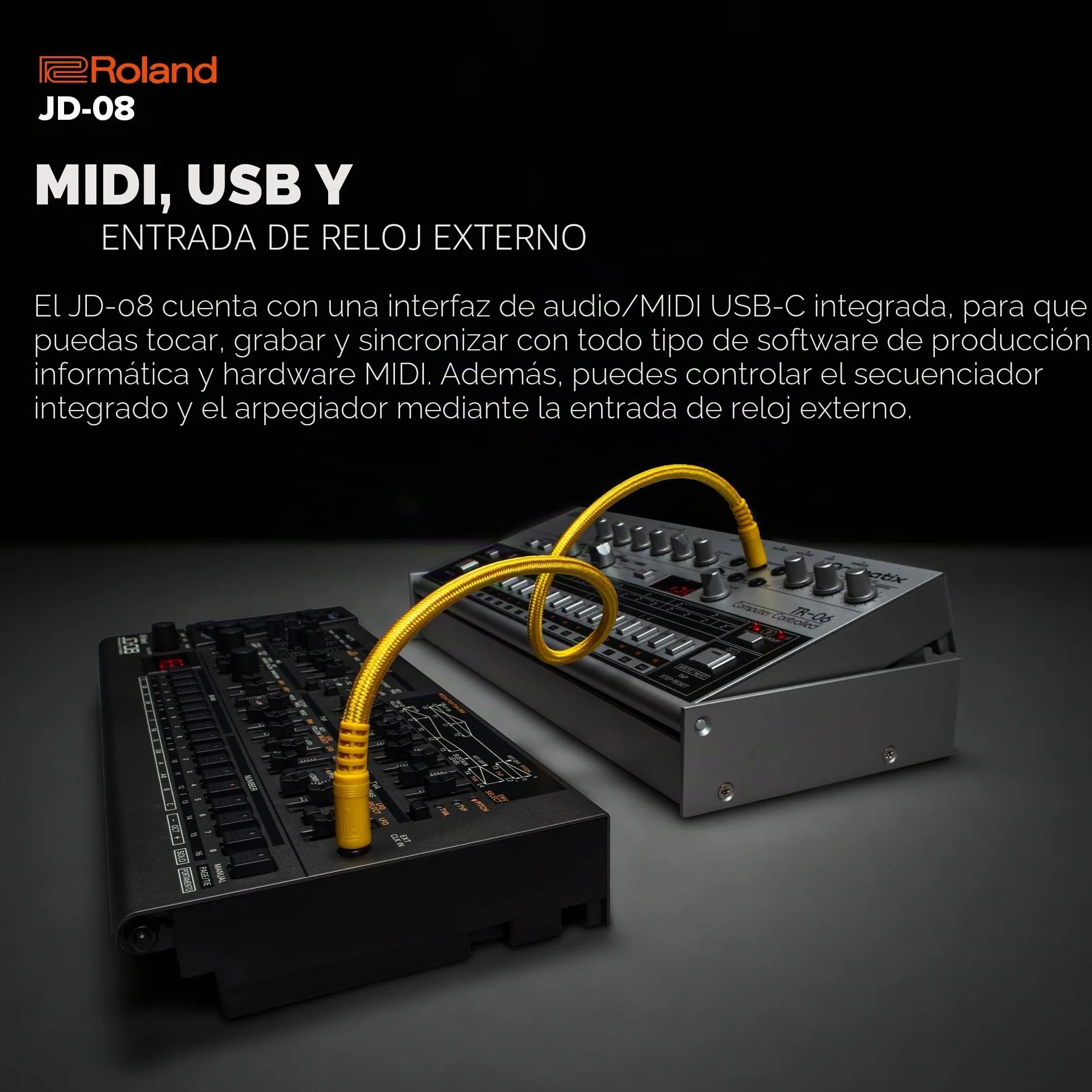 Sintetizador Boutique y módulo de sonido Roland JD-08 – Reedición moderna y compacta del mítico Roland JD-800 de los 90 con nuevos efectos, secuenciador polifónico y más – Ligero, portátil