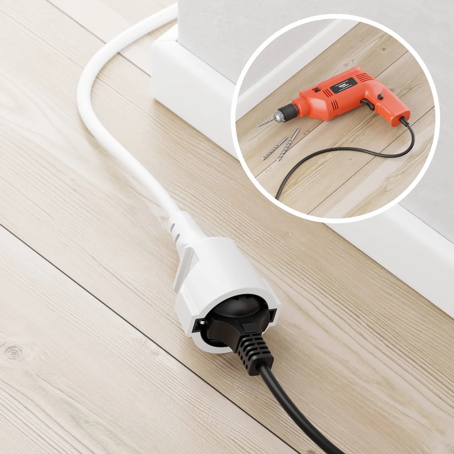 deleyCON 2m Cable Extensión Corriente 3680W Blanco