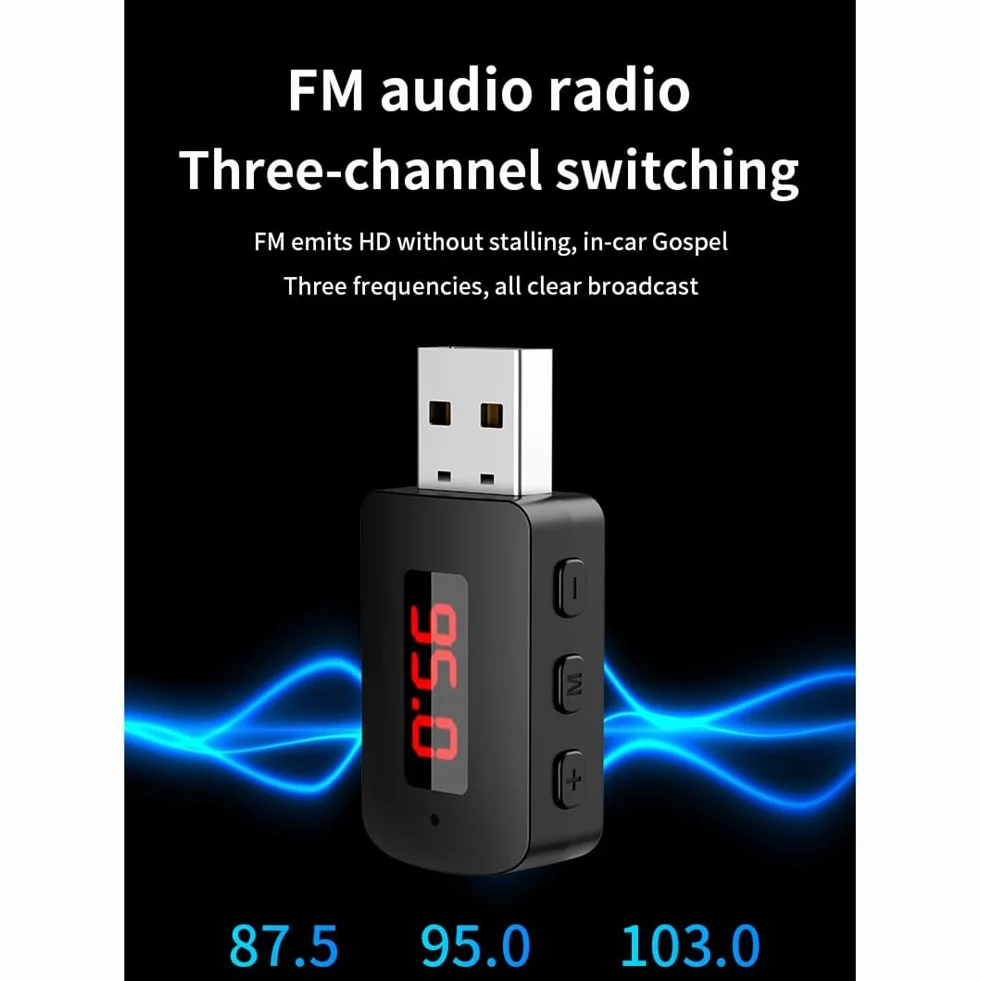 coche Bluetooth 5.4 adaptador FM USB transmisor receptor manos libres pantalla LED auto audio