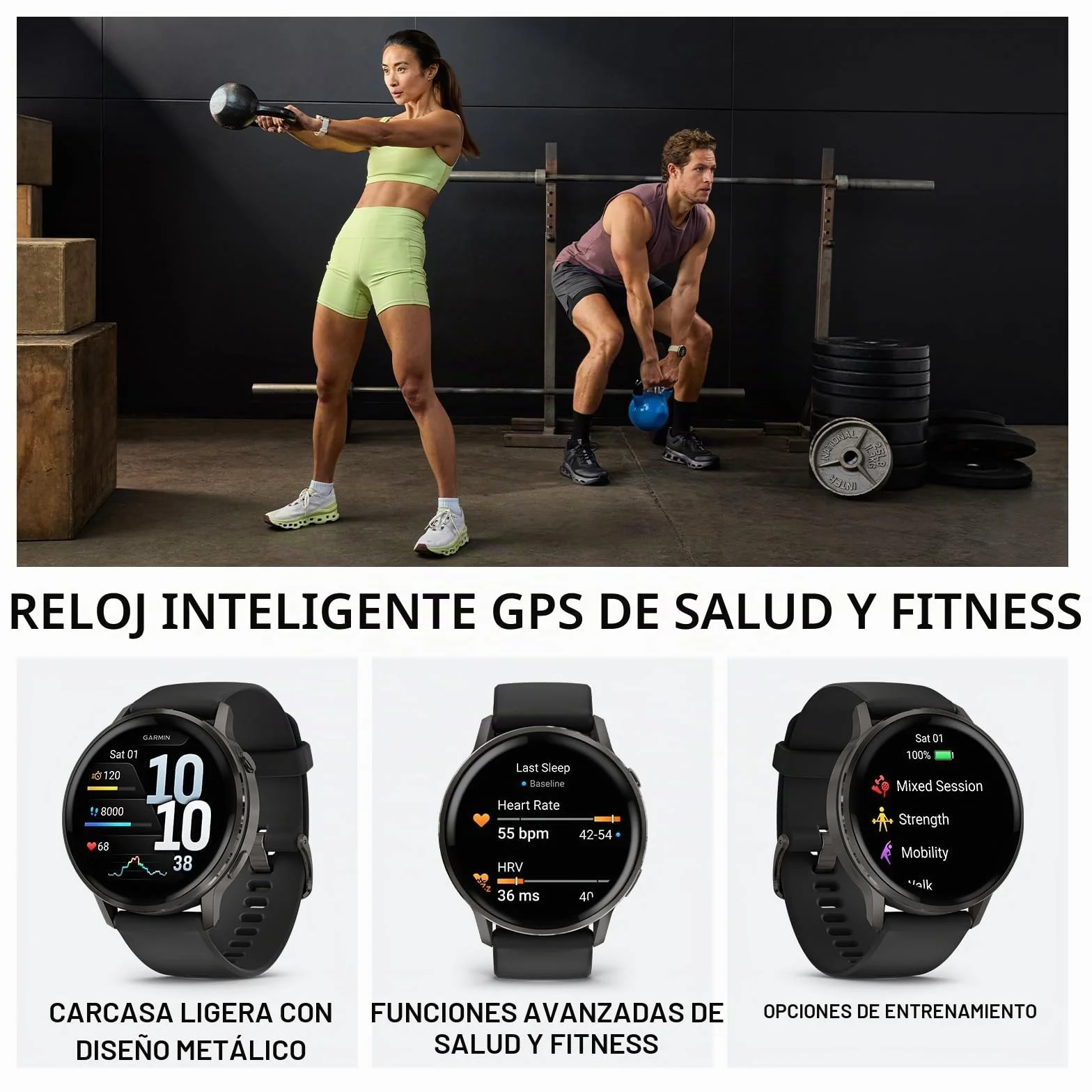 Garmin Venu 4 45 mm Smartwatch Premium con GPS Pantalla táctil AMOLED Acero Inoxidable Negro