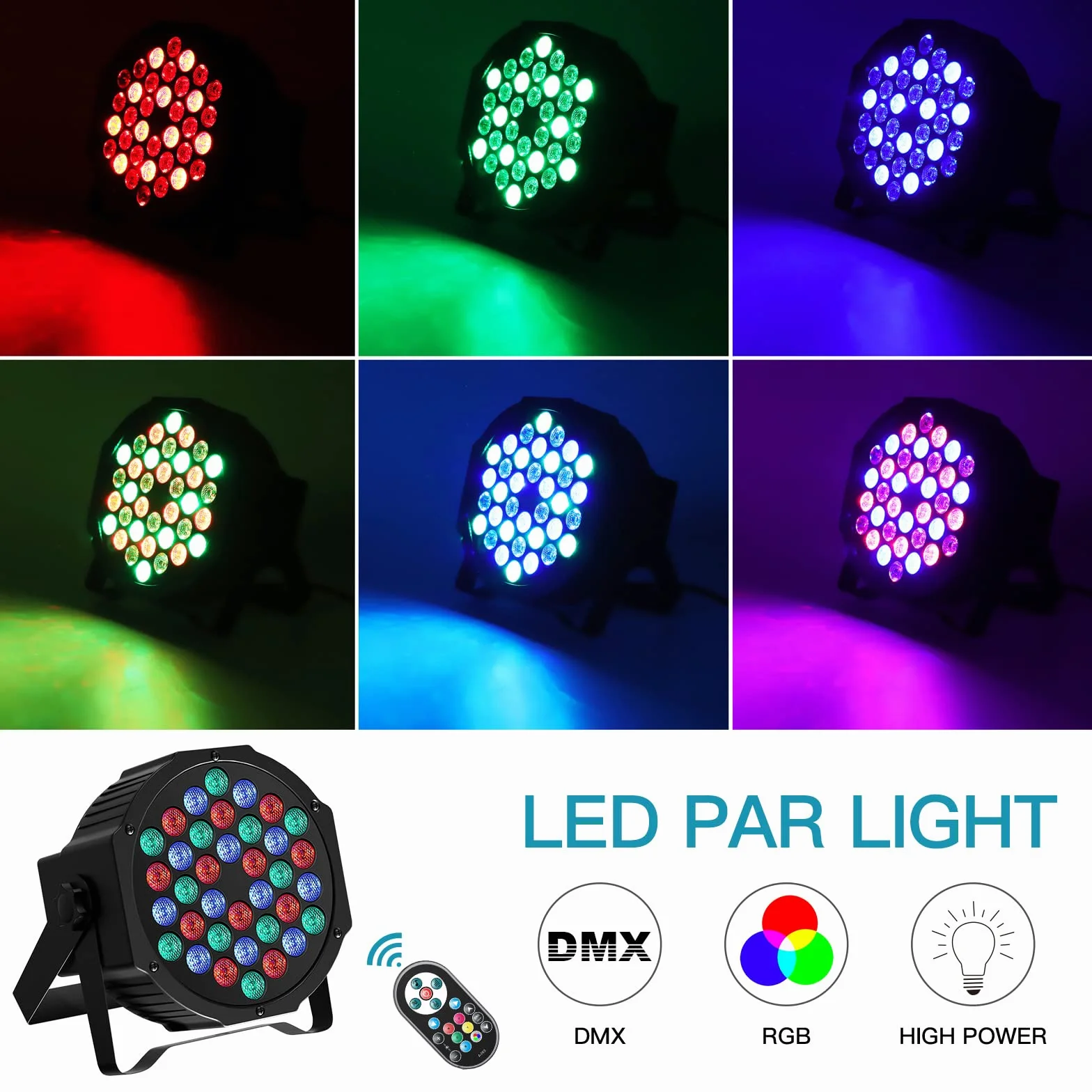 SEBRUANC 4PCS Foco Par LED RGB con PVC Bolsa, 72W Luces Escenario LED con Control Remoto y Activación de Sonido, Luces DJ Luz Discoteca para Fiestas Bares Boda Halloween Navidad
