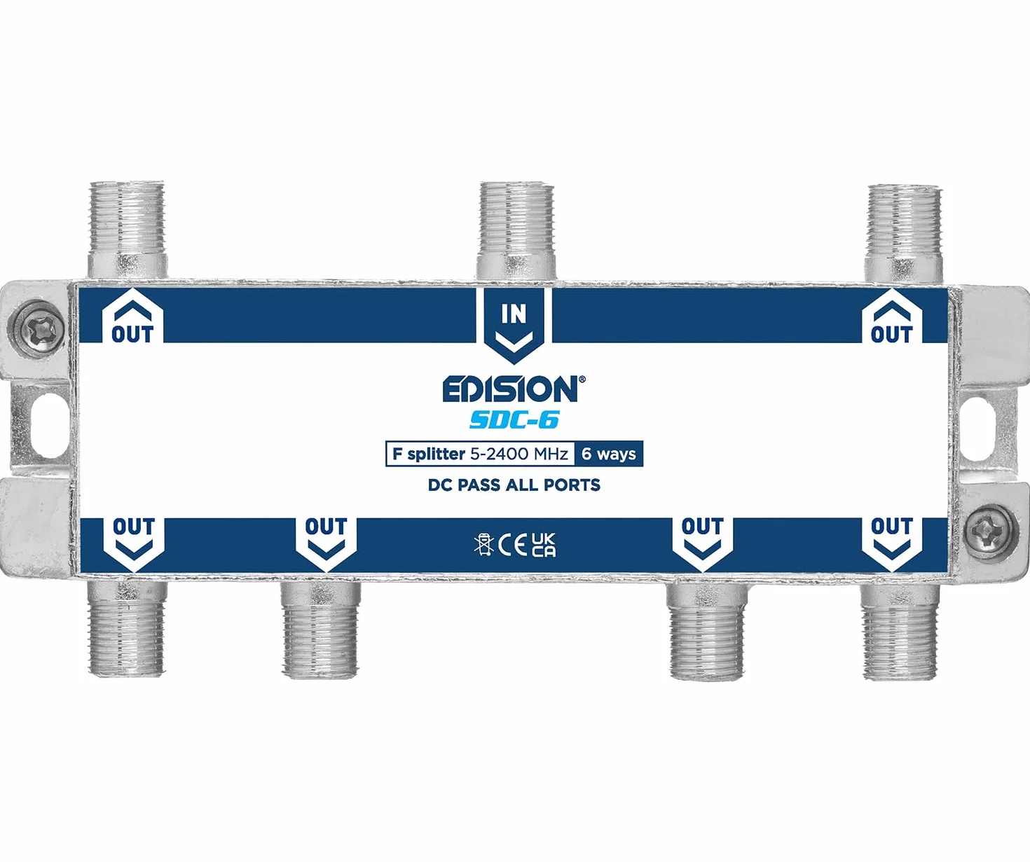EDISION SDC-6 Repartidor 6 Salidas para señales SMATV, Splitter Adecuado para Terrestre, Satélite, Televisión por Cable, Radio, Unicable, 5-2400mhz, DVB-S2, DVB-T2, DVB-C, Paso de DC, 6-Vías