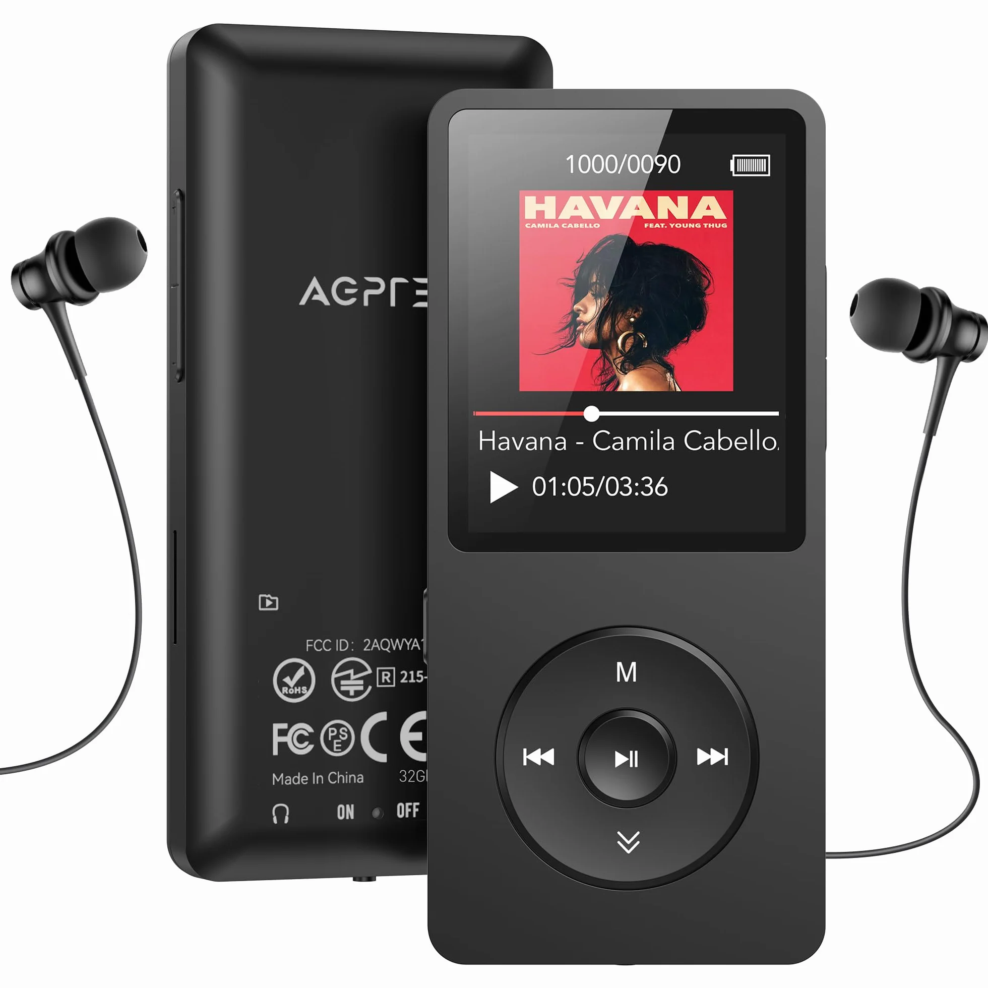 AGPTEK Reproductor MP3 32GB 1.8" Pantalla HiFi Portátil sin Pérdida con Radio FM y Grabación