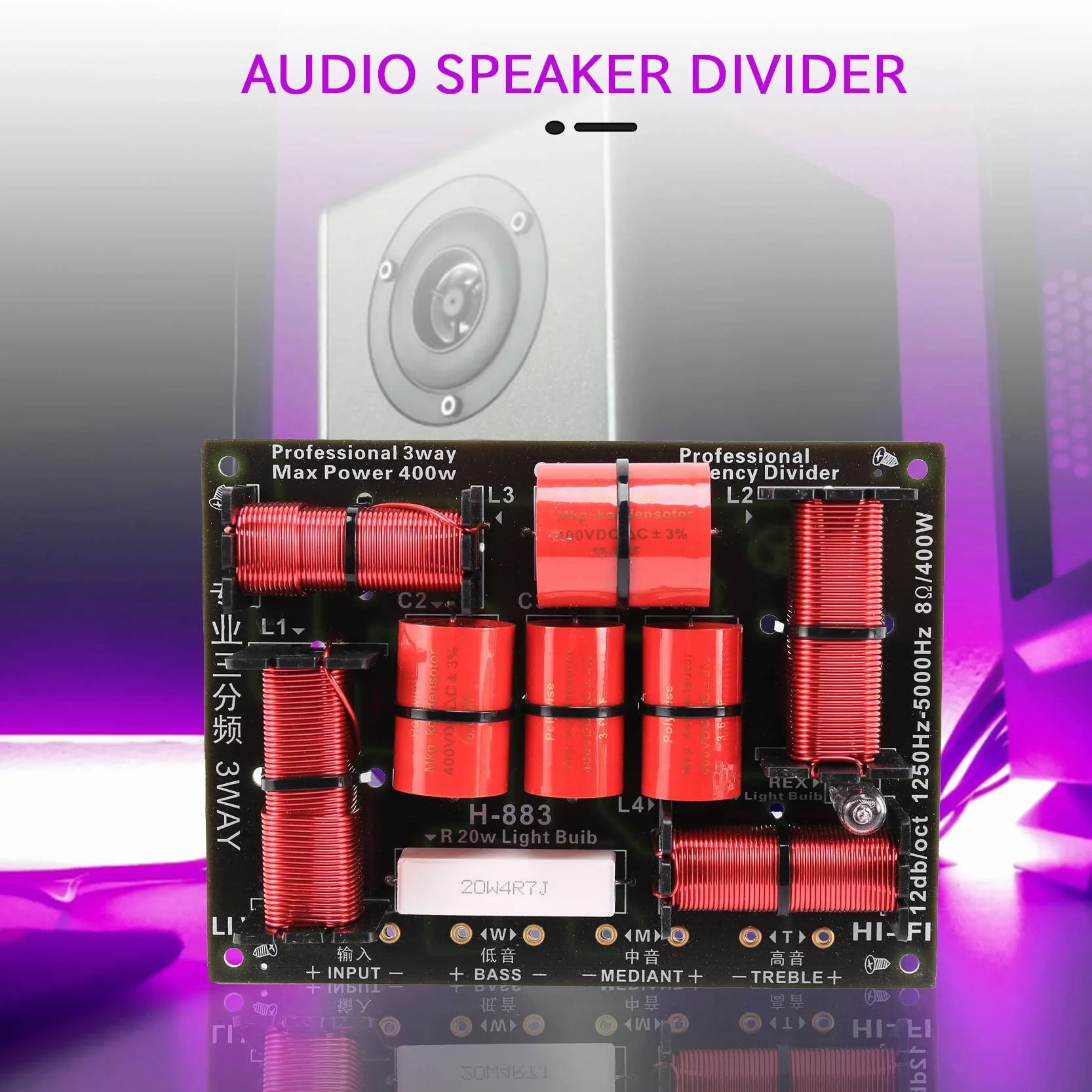 Divisor Mezcla de Estilos 3 Vías 400 W Altavoz de Agudos Alta Fidelidad Altavoz de Graves 1250 Hz 5000 Hz Protección de Tono Alto