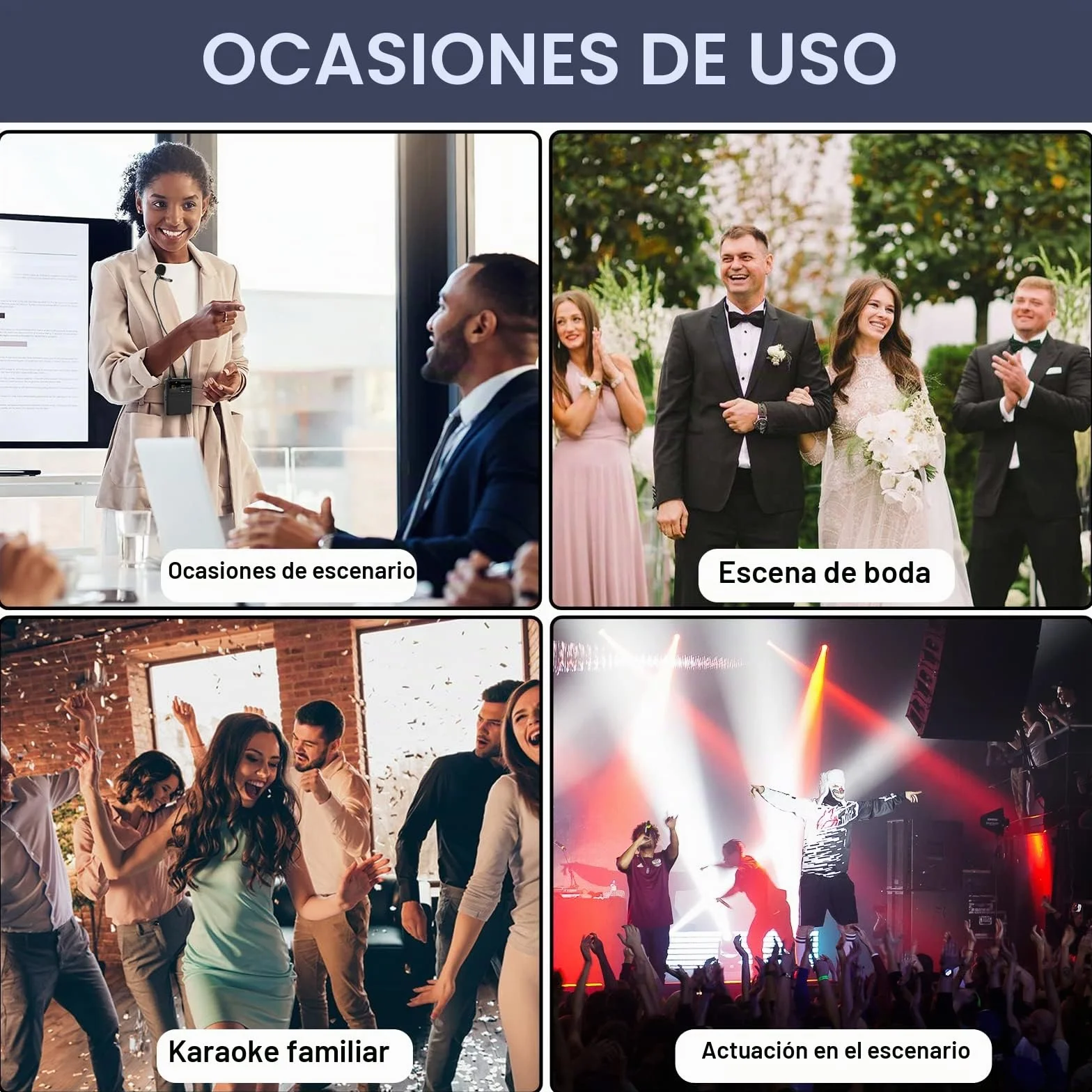 Depusheng R6 Juego de micrófono inalámbrico de 4 Canales con micrófono Lavalier y micrófono Auricular, Receptor de Metal, Ideal para Cantar, Karaoke, Fiestas, Bodas