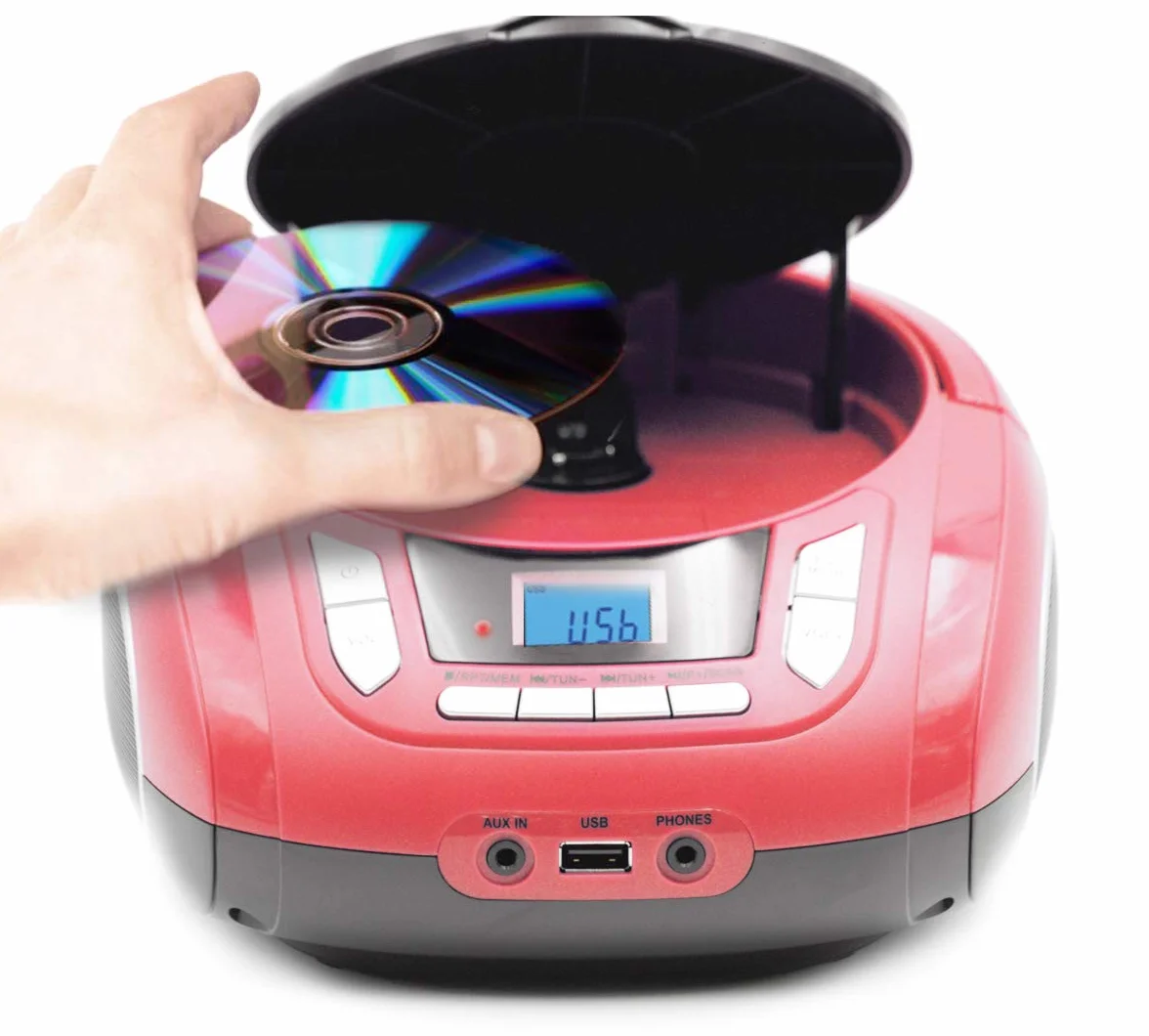 Lauson NXT966 Reproductor de CD Portátil con Bluetooth | Radio FM | Lectores de CD con Altavoz Estéreo | Entrada USB | Entrada AUX |Conector para Auriculares y Luces Disco