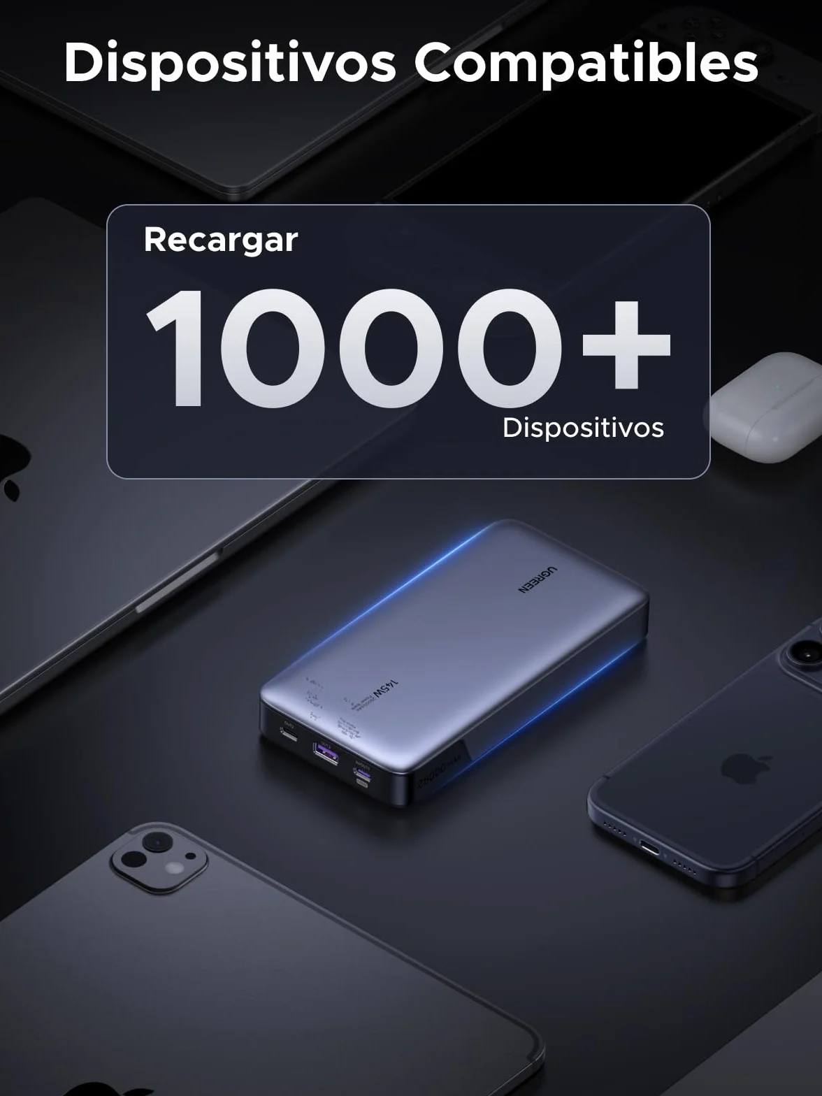 UGREEN Nexode 145W Power Bank 25000mAh Batería Externa USB C Carga Rápida PD3.1 140W 3 Puertos Cargador Portátil PC LED Compatible con iPhone 17 16 15 14 Plus Pro MAX Air Galaxy S25 S24 MacBook iPad