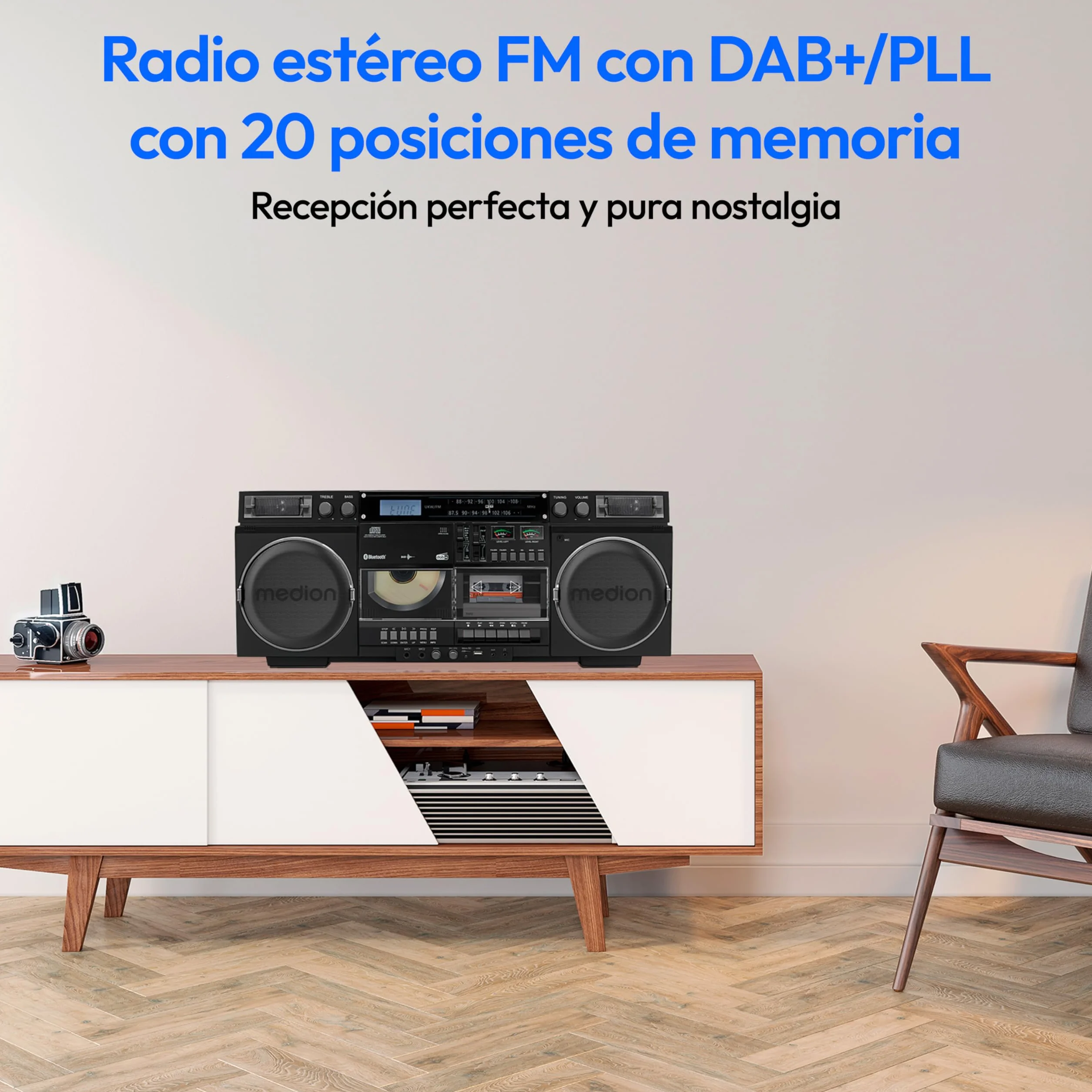 MEDION Ghetto Blaster Vintage DAB+ CD/Cassetta USB MP3 2x10W RMS Nero