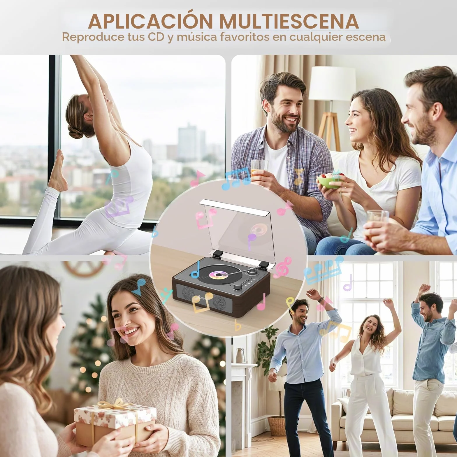 Reproductor portátil de CD Boombox recargable con Bluetooth altavoces estéreo duales