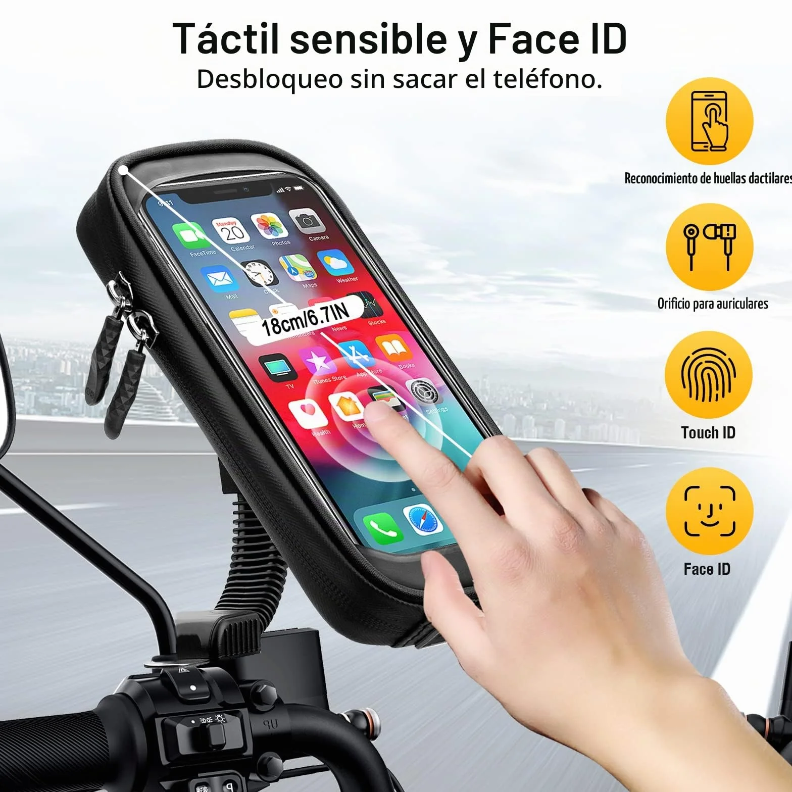 Soporte Móvil Moto Impermeable 360° Rotación para Teléfono hasta 6.7" Negro