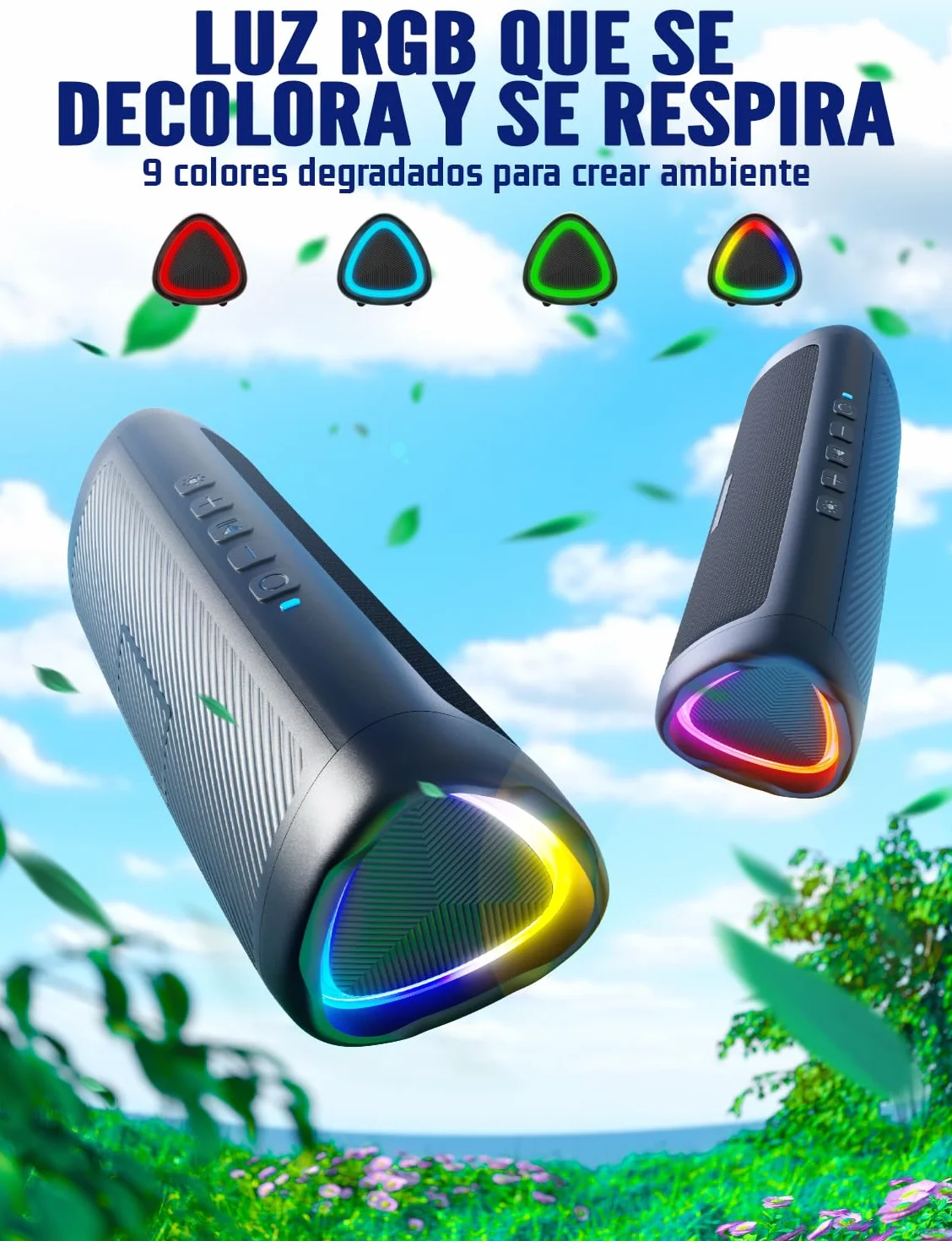 UOHHBOE Altavoz Bluetooth 5.3, 30W Potente con Luz LED, IPX5, 24H Reproducción, TWS