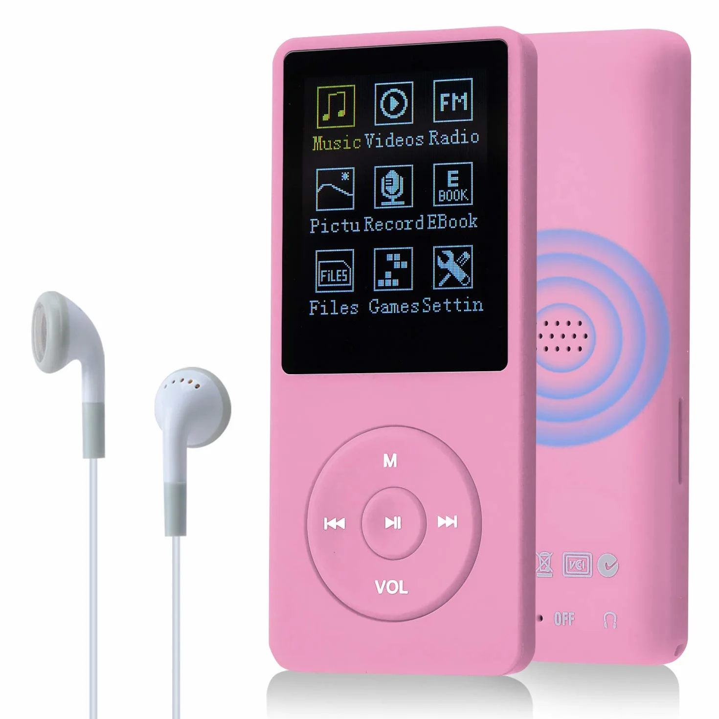 Reproductor MP3 Portátil 8GB con Ranura SD, Música Sin Pérdida, Radio, Grabación, Rosa