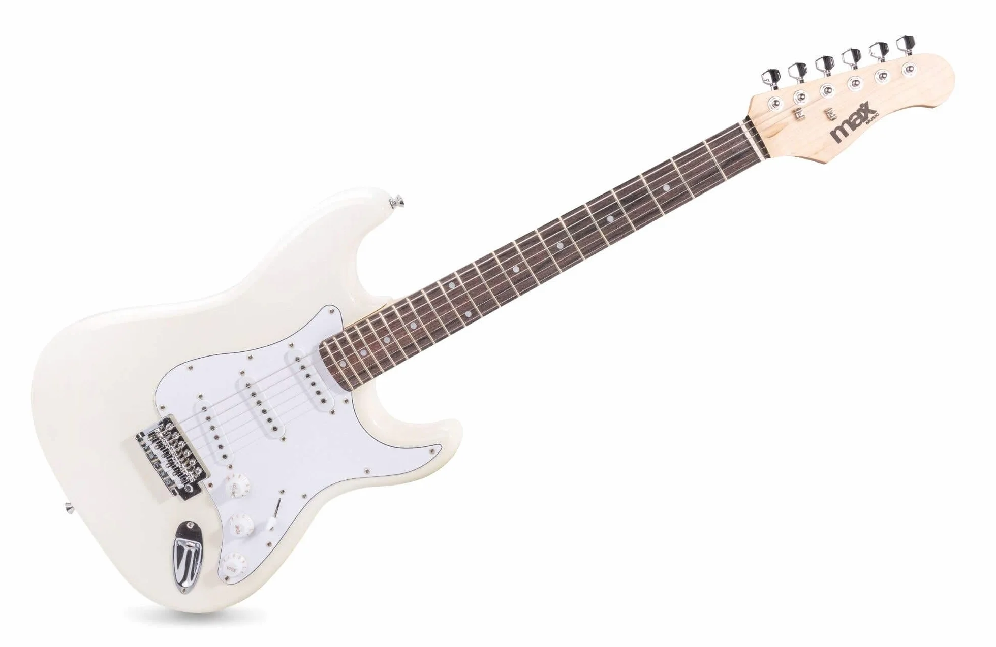 MAX GigKit kit completo de guitarra eléctrica blanco con amplificador de 40W, soporte, funda, afinador digital, cable de instrumento, correa ajustable, púas y cuerdas de repuesto incluidas