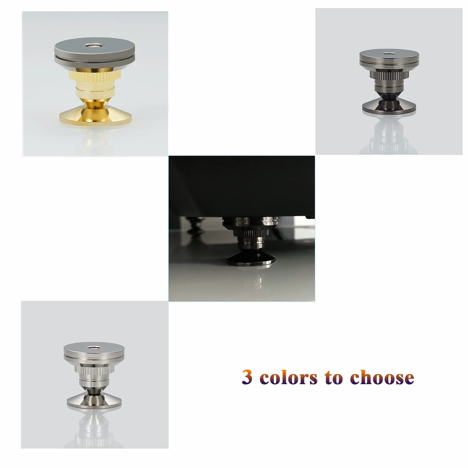 Puntas de desacoplo para Altavoces, Soportes de Altavoz para CD Audio Subwoofer, 8 Piezas Spikes de desacople HiFi con 16x Almohadillas Adhesivas, Ajustables en Altura, Negro