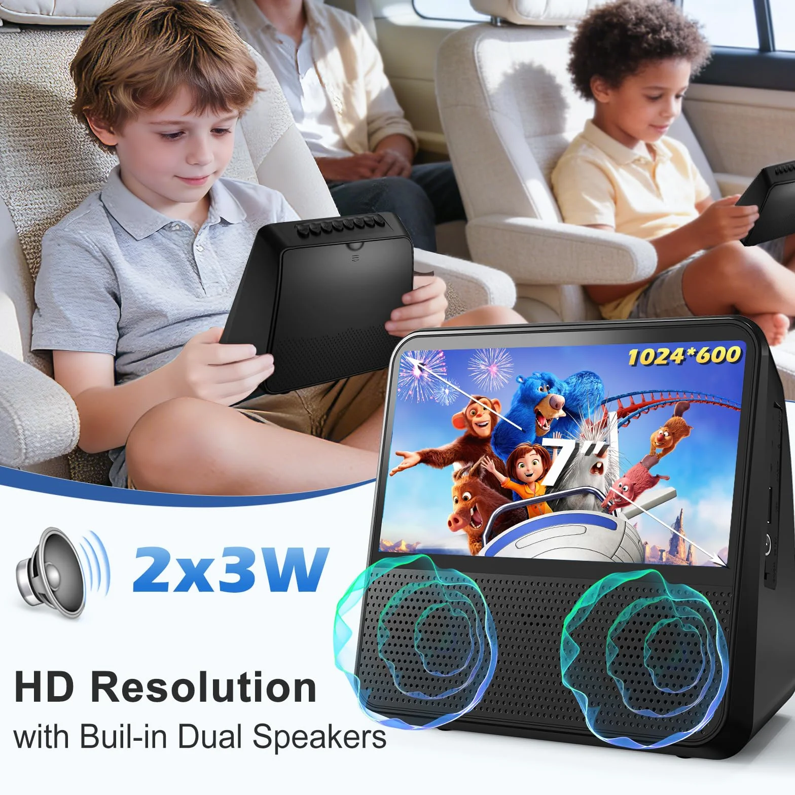 4000mAh Reproductor DVD Portátil Recargable, HD 9,8" DVD Player Todas Las regiones, Compatible con DVD/CD/Bluetooth/AUX/RCA/USB, Temporizador, Control de Brillo, Música Bluetooth, Mando a Distancia
