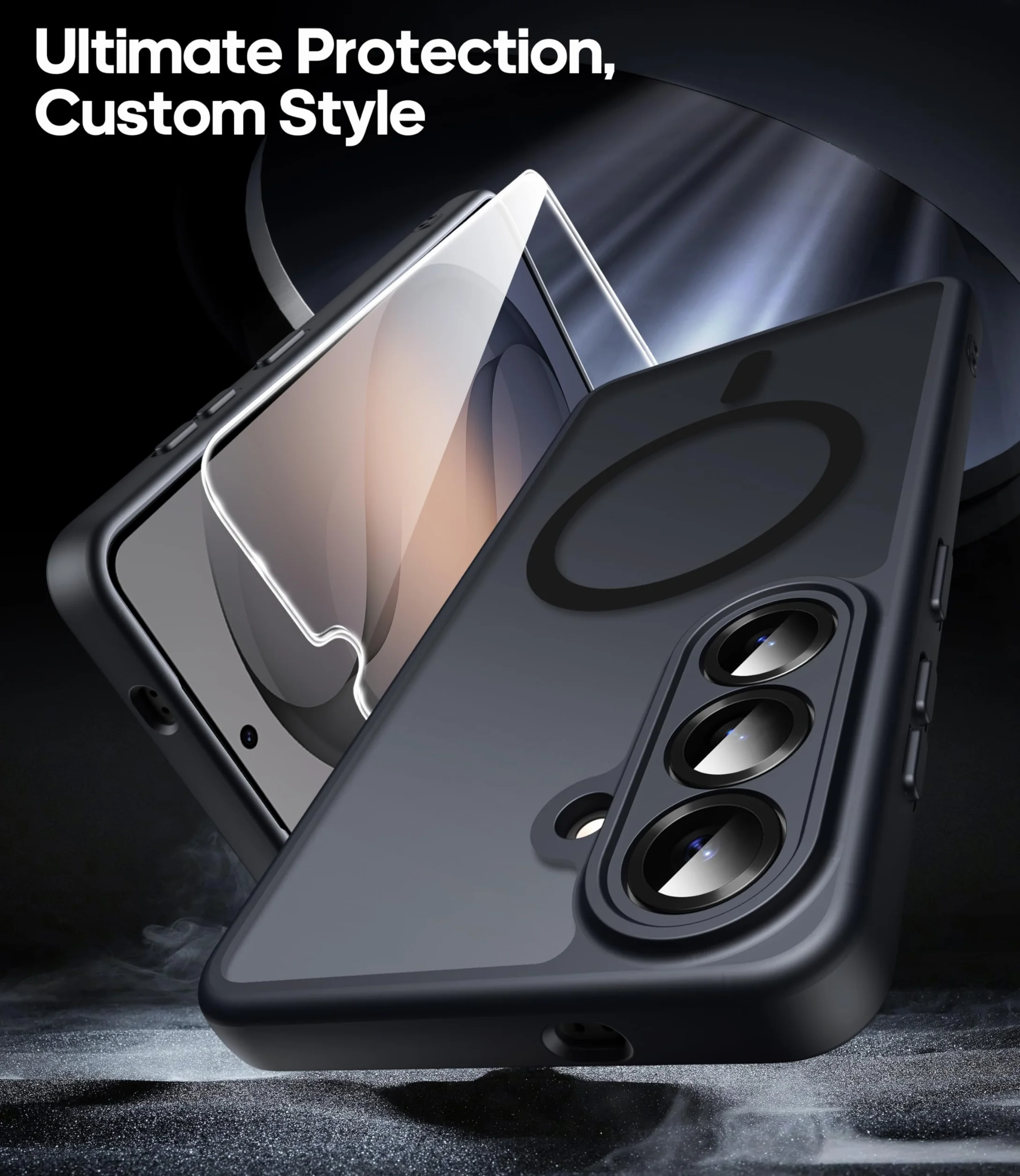 Opkiegrn Funda para Samsung Galaxy S26 Magnética Compatible con Magsafe con 2 Protector de Pantalla Carcasa, Protectora Antigolpes para S26 Translúcido TPU Mate Funda - Negro