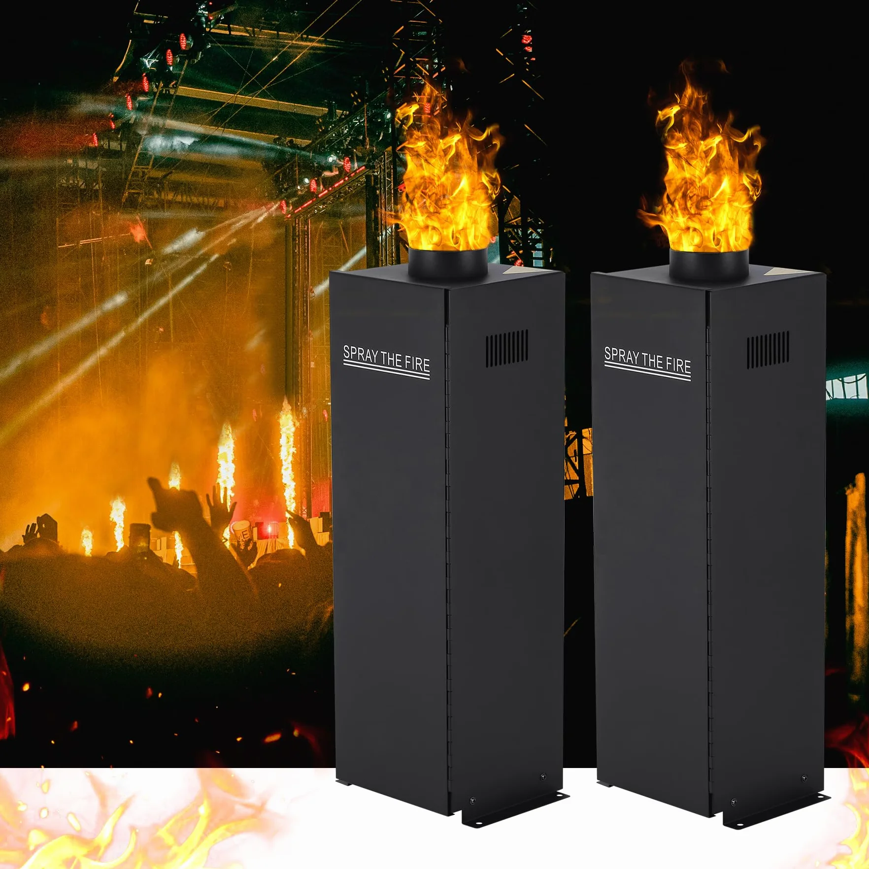 Ridgeyard Lote de 2 máquinas de efecto llama 200 W DMX512 Proyector de efecto llamas, Lanzallamas con controlador DMX, Máquina de Fuego de Efectos Especiales de Escenario, ceremonias de apertura